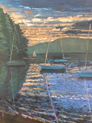 Sherborn Massachusetts Painting Boats on Lake Landscape
