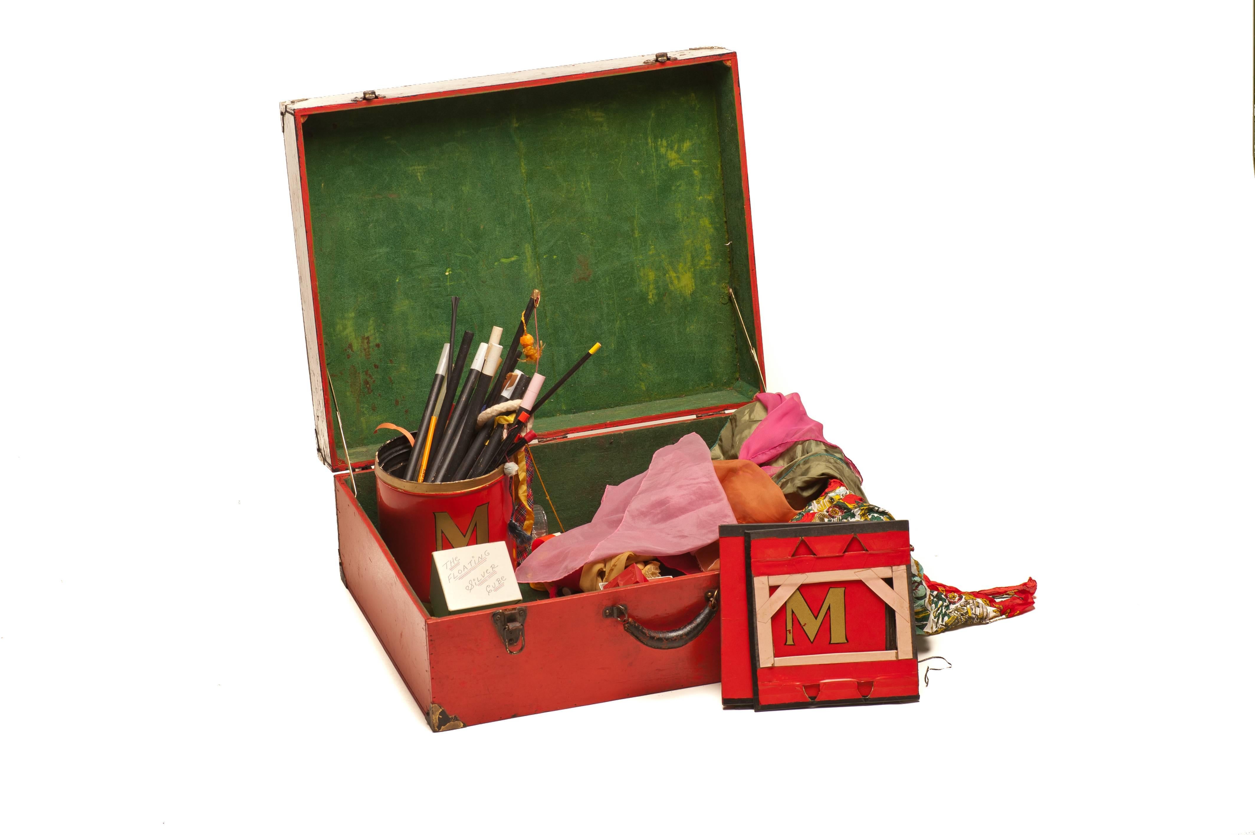 Rare vintage magicians box or case full of trick props. Great images on the front. A nice Folk Art piece or magic collectible. These are hard to find.