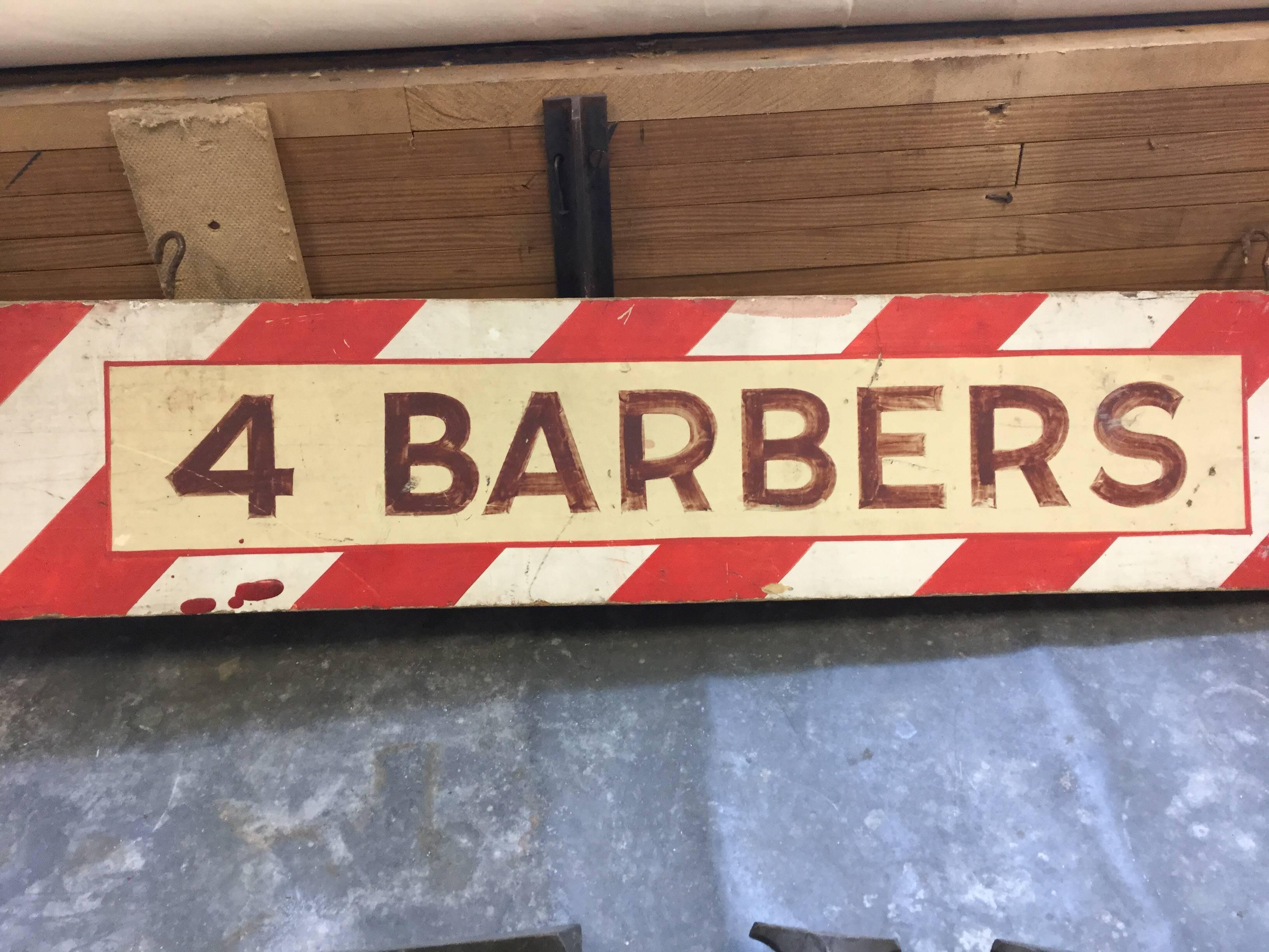 Old barber shop arrow sign. Great old paint. All original. Two sided. Can be vertical or horizontal.