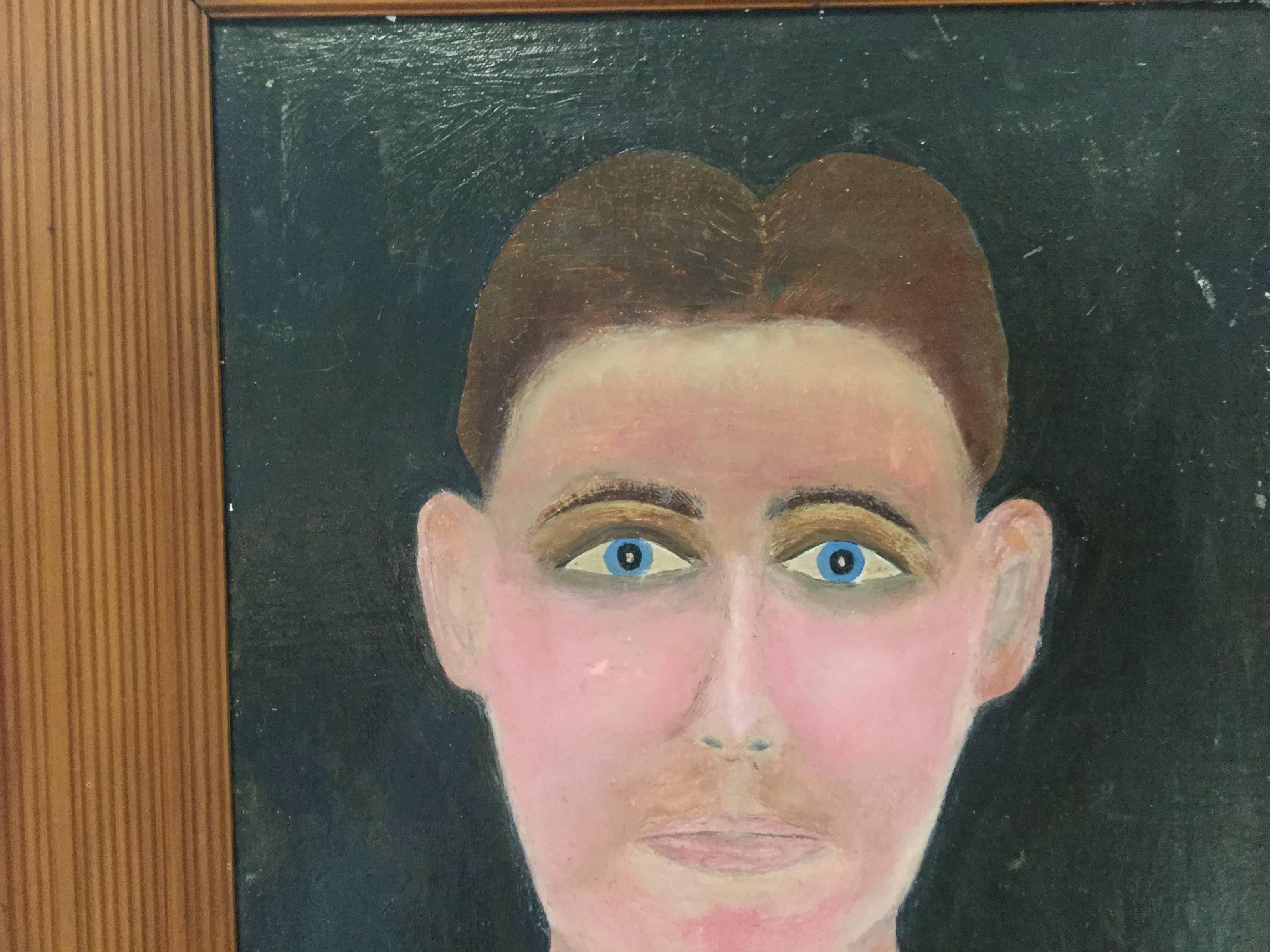 Folk Art or outsider portrait of a man in a blue tie. Very striking image. The earnestness with which it is painted is almost shocking, especially when you think of the cynicism in most contemporary work.