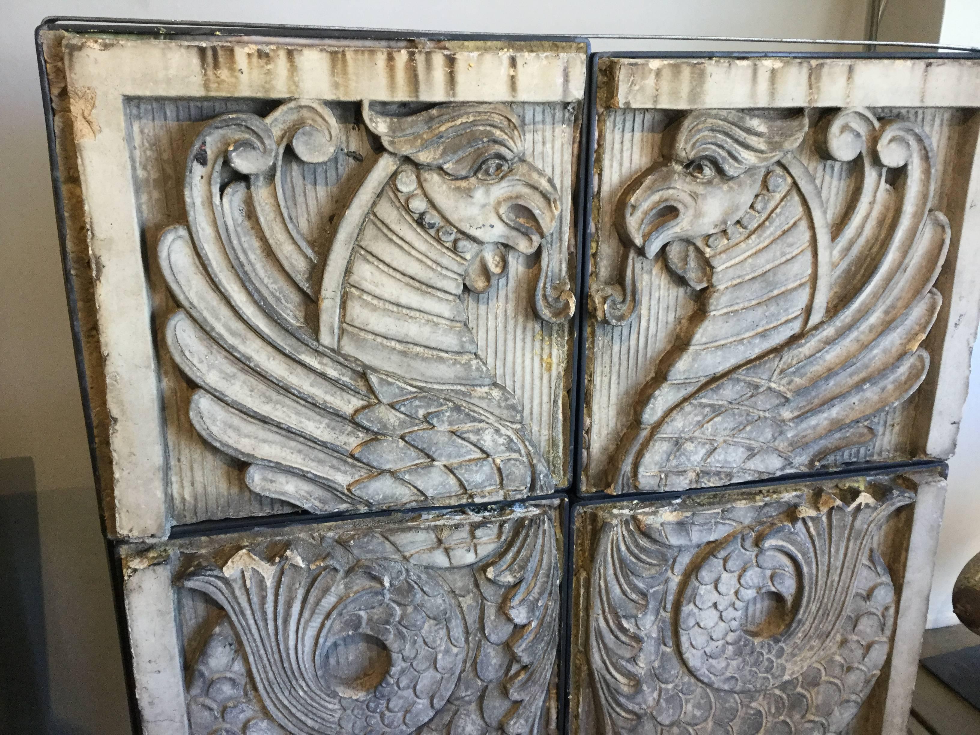 Architectural terrcotta Frieze of two sea Griffins. I love this piece but can't keep it. It was made by the Atlantic Tile Co, NY, circa 1900. The architectural terra cotta friezes like this will probably never be made again for buildings of the