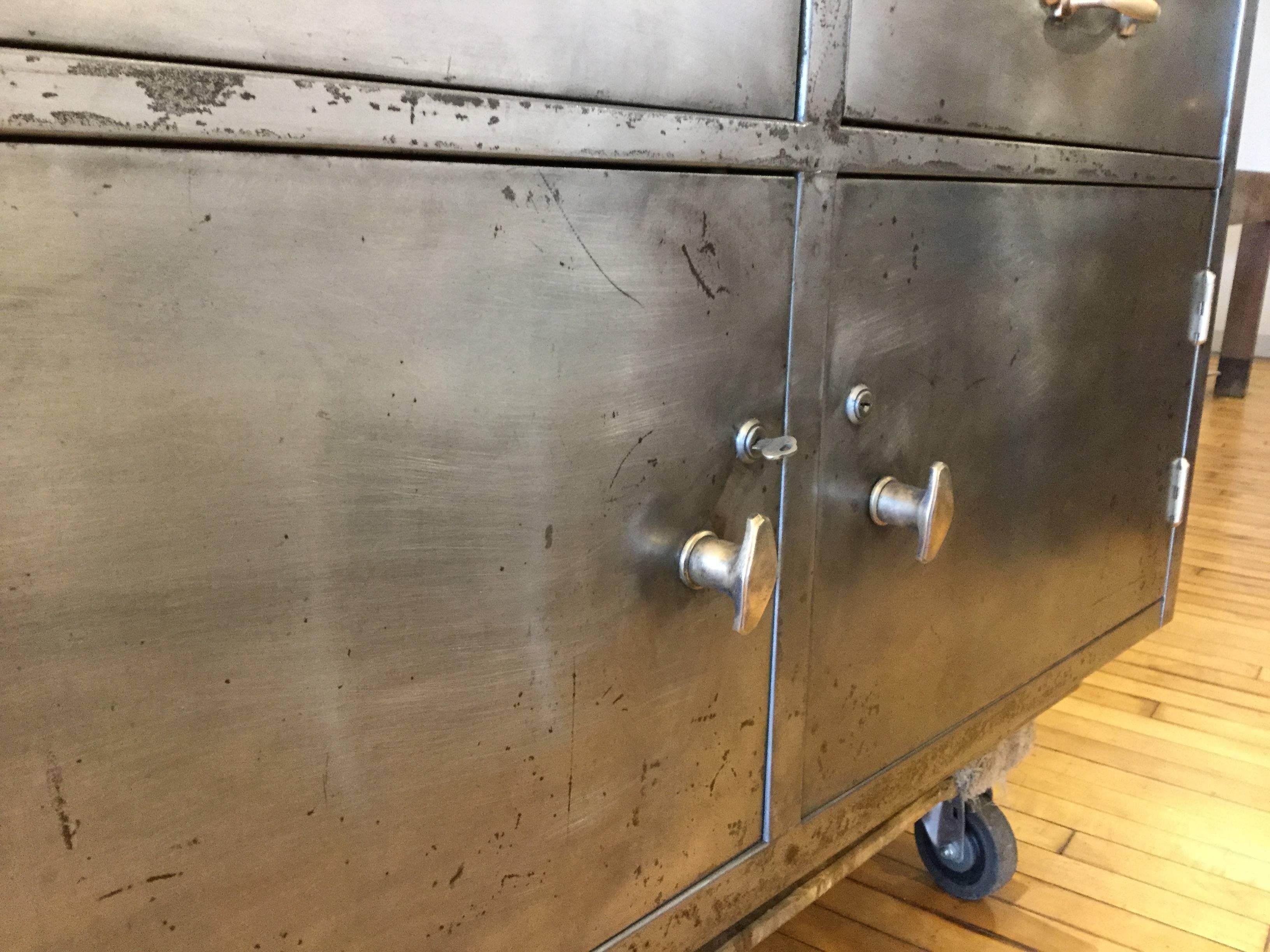 Vintage Industrial Steel Cabinet Island In Excellent Condition In North Beninngton, VT