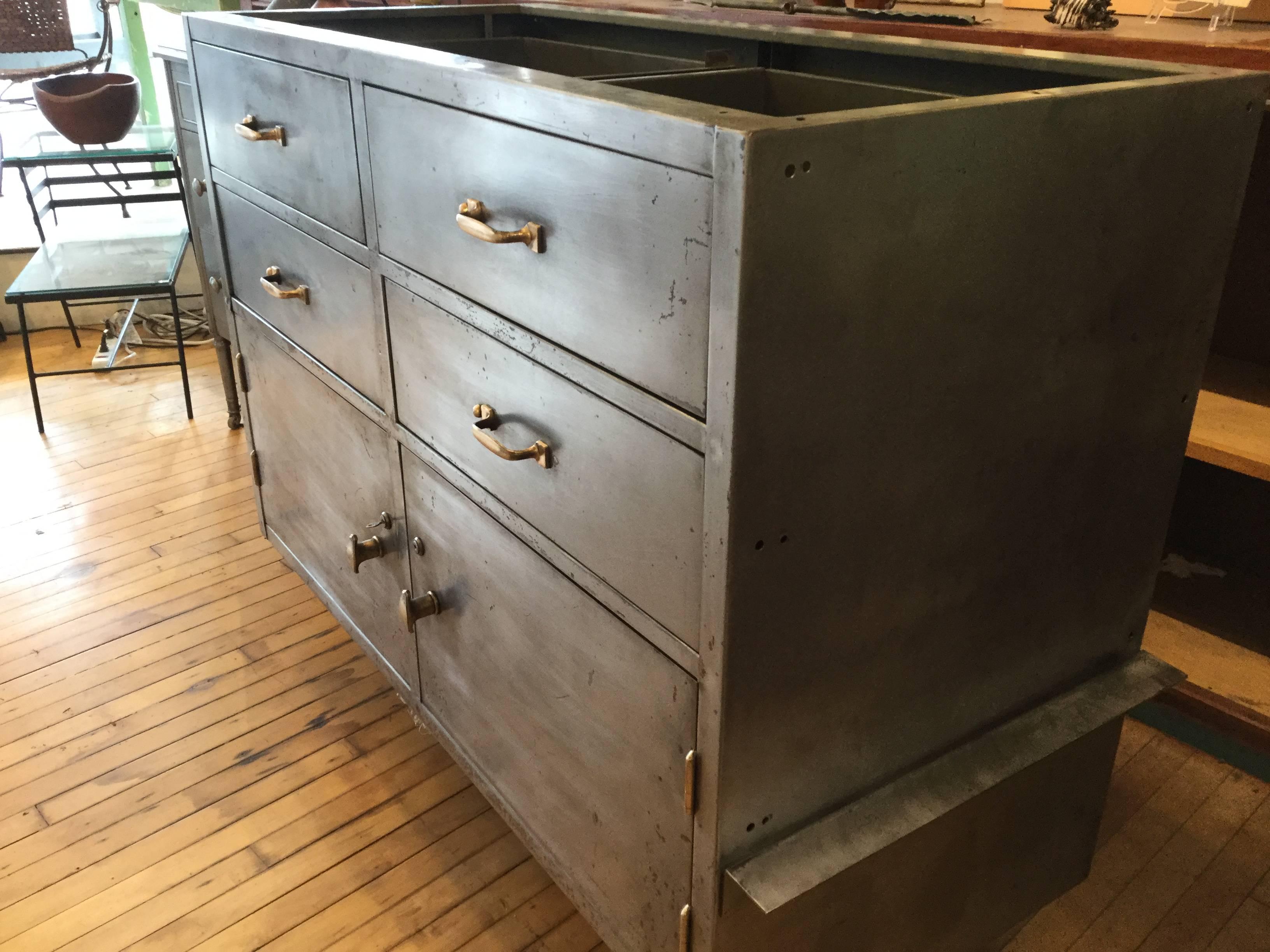Early 20th Century Vintage Industrial Steel Cabinet Island
