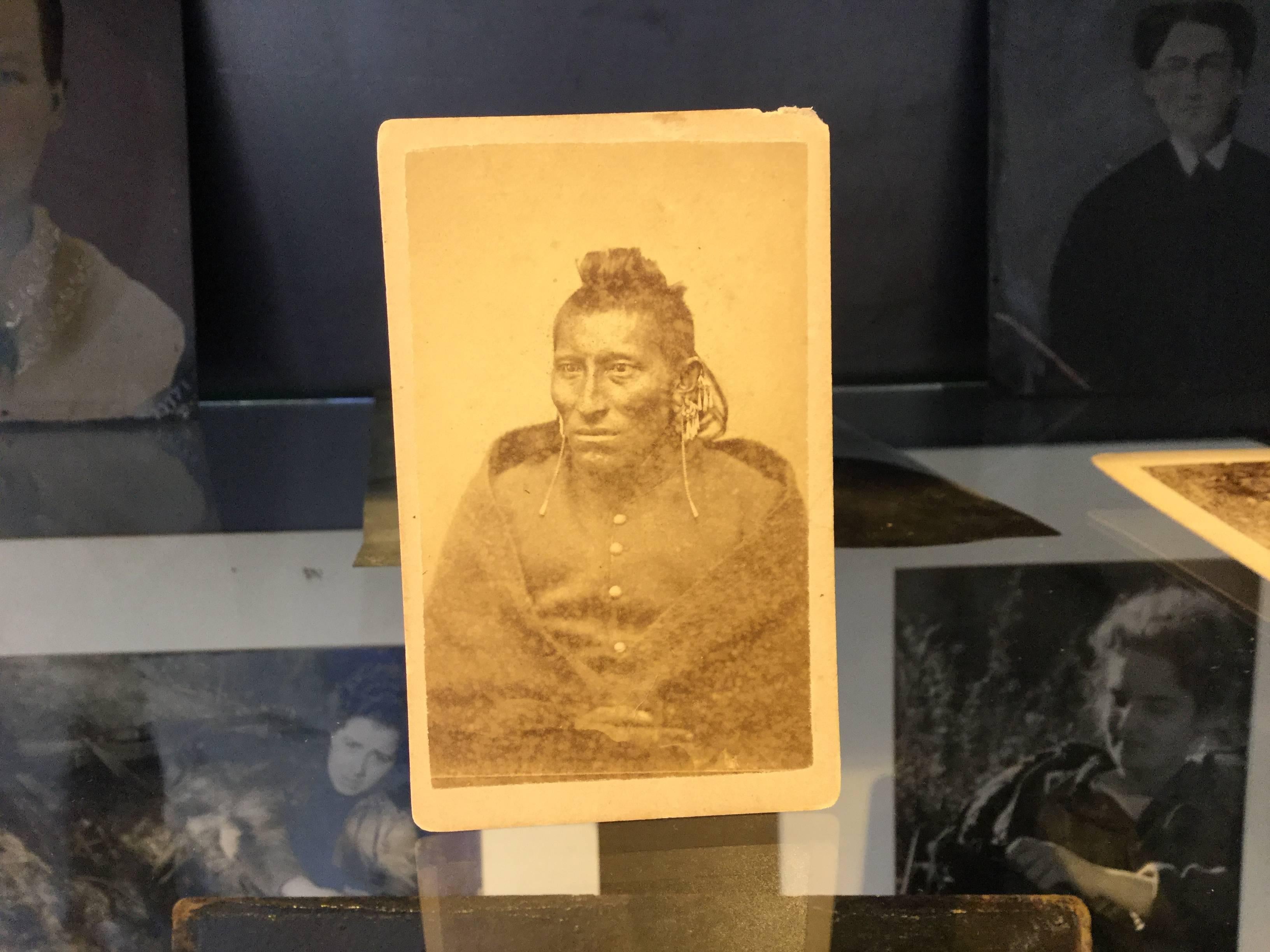 Early CDV albumen print of Pawnee Scout. Some fading and tiny tear on upper edge but great image.