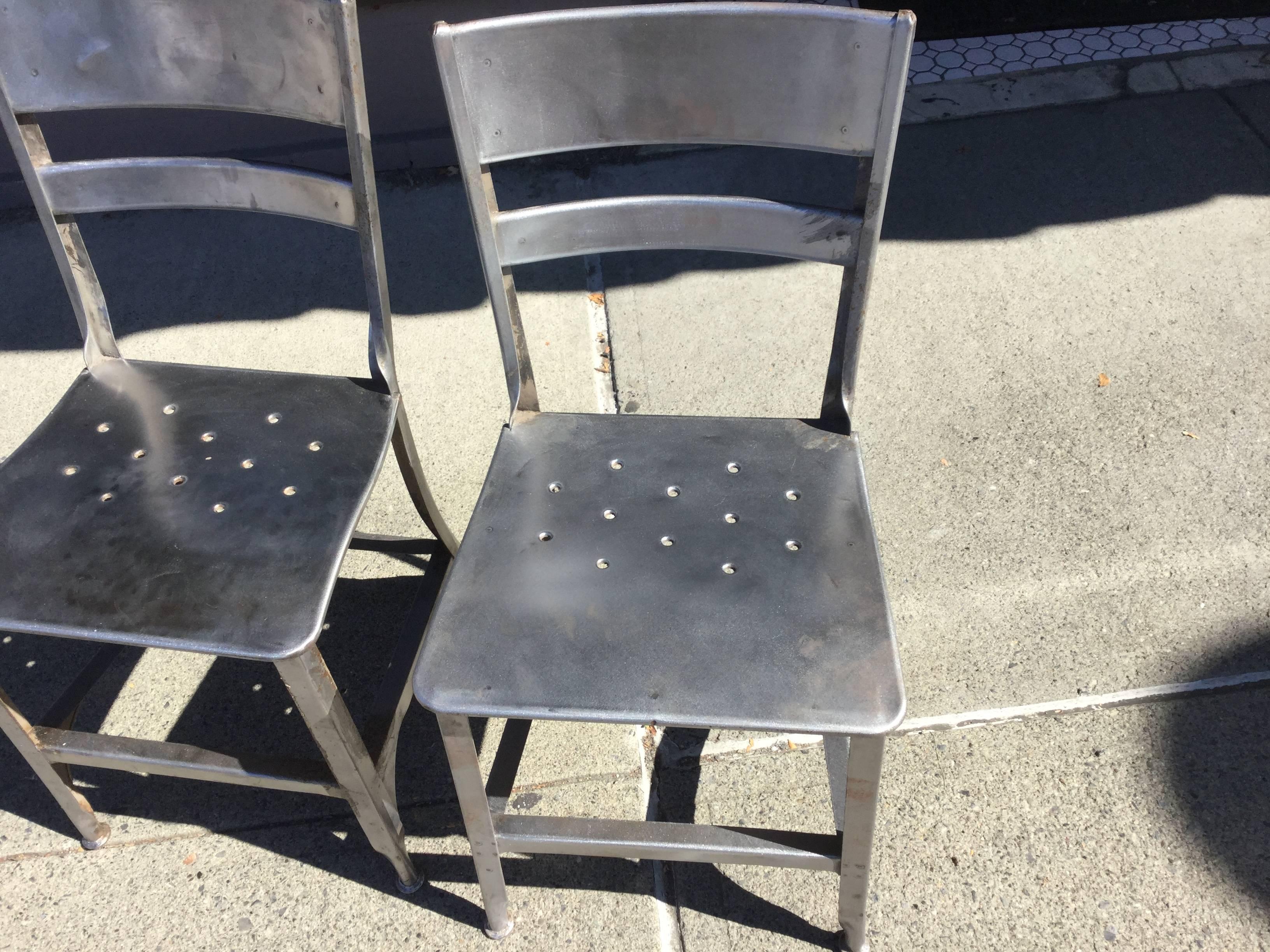20 steel Toledo chairs. You can buy one or all. These chairs have a great Industrial look. They were originally painted and have been stripped down to the natural steel and have a clear coat of poly urethane applied to prevent rust. I can get more