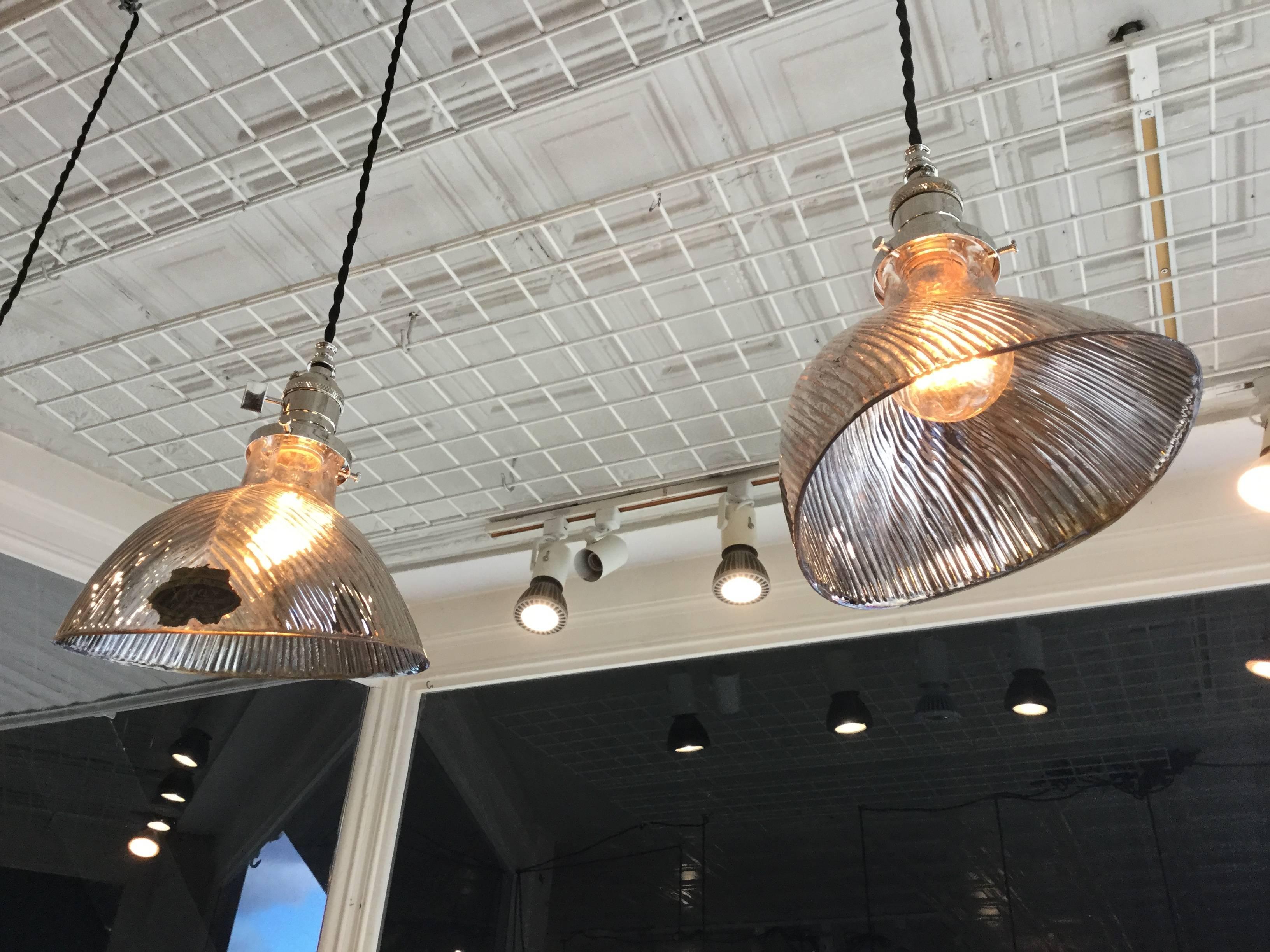 Four Mercury Glass Industrial Pendant Shade Lights For Sale 1