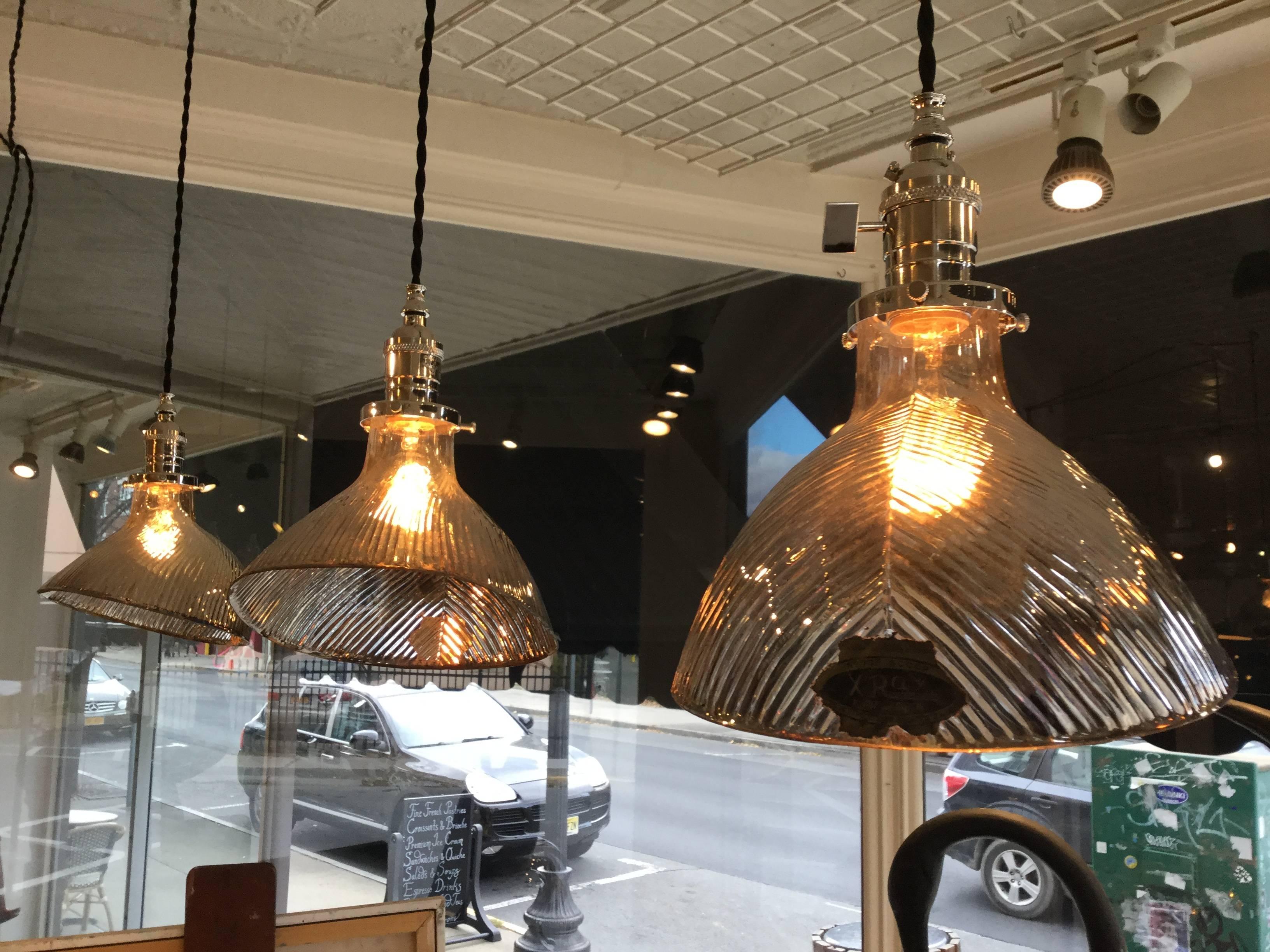 Four Mercury Glass Industrial Pendant Shade Lights For Sale 2