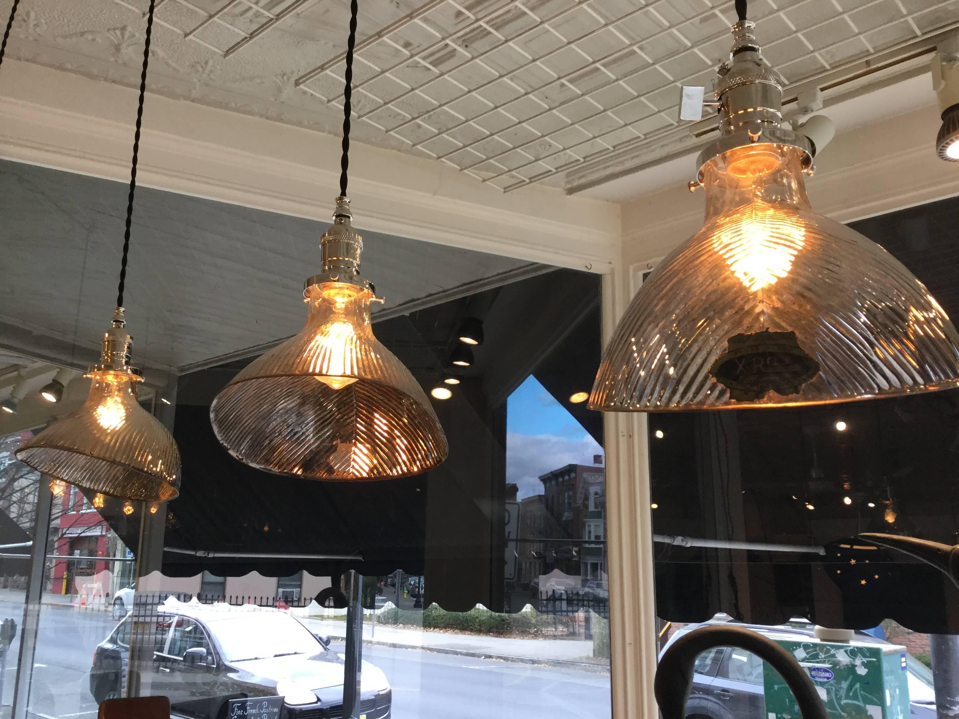 Four Mercury Glass Industrial Pendant Shade Lights For Sale 3