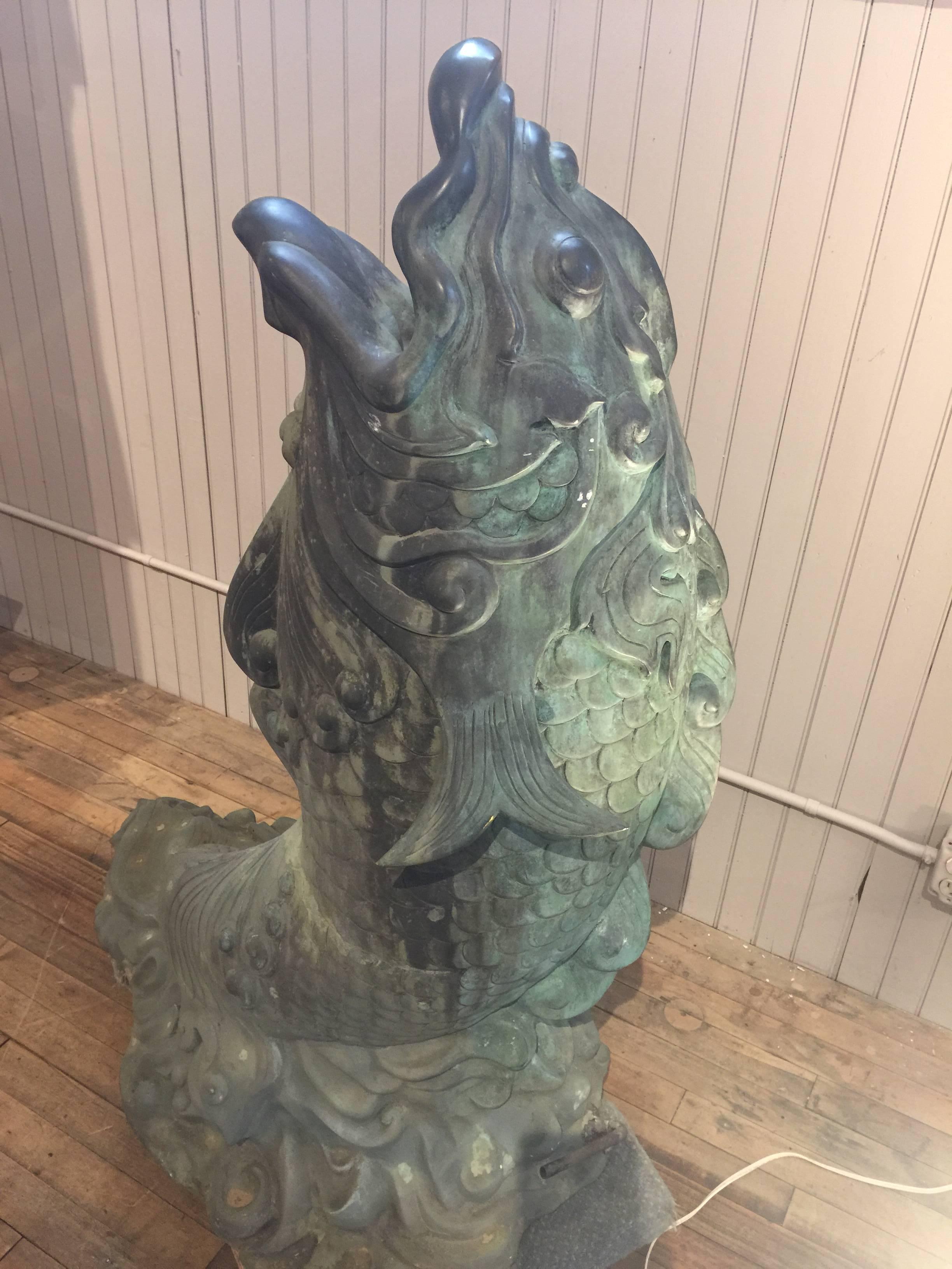 Large Bronze Dolphin/Fish/ Sea Creature Fountain In Excellent Condition For Sale In North Beninngton, VT