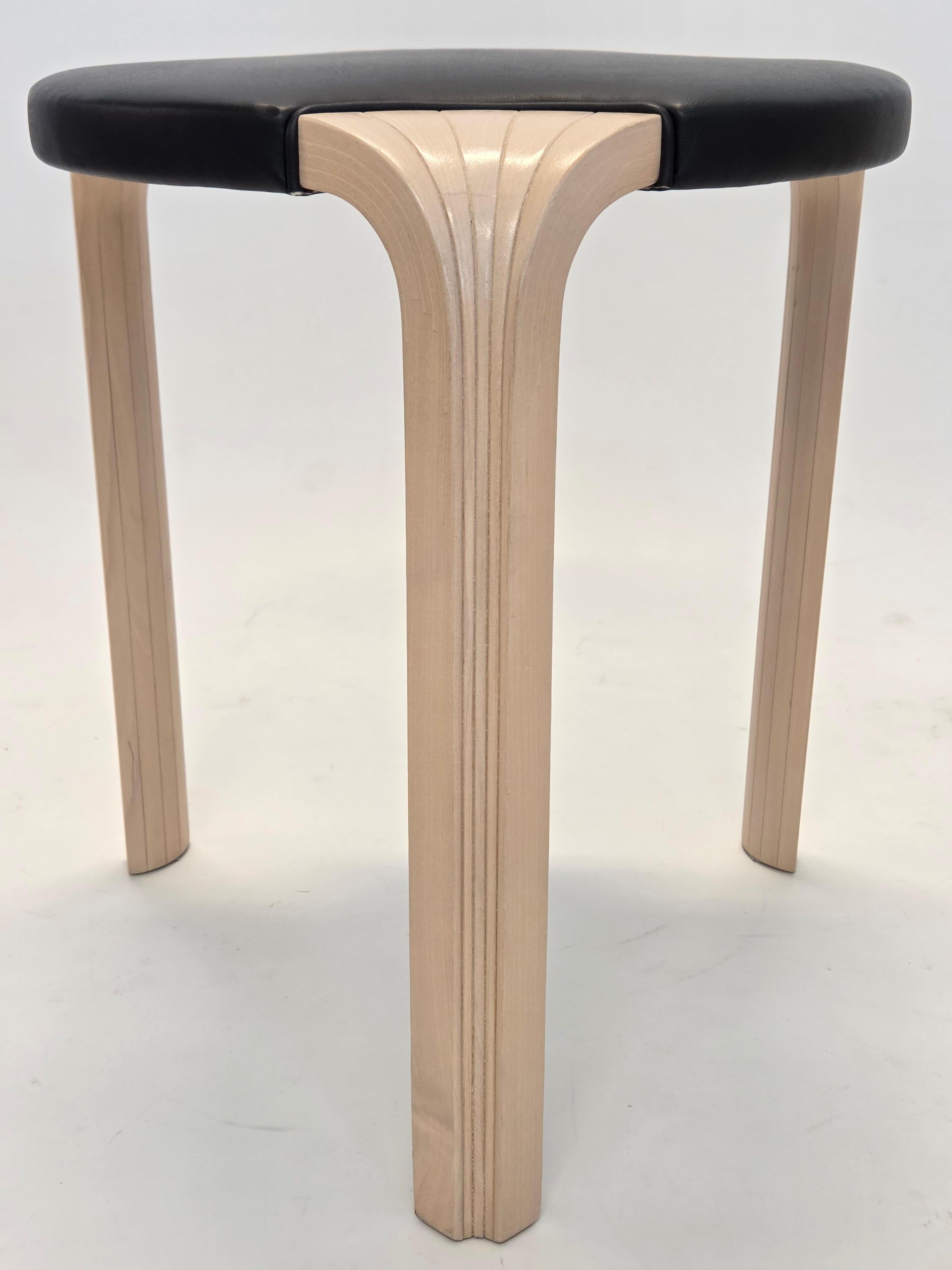 Alvar Aalto X600 Stool by Artek Birch and Leather For Sale 1