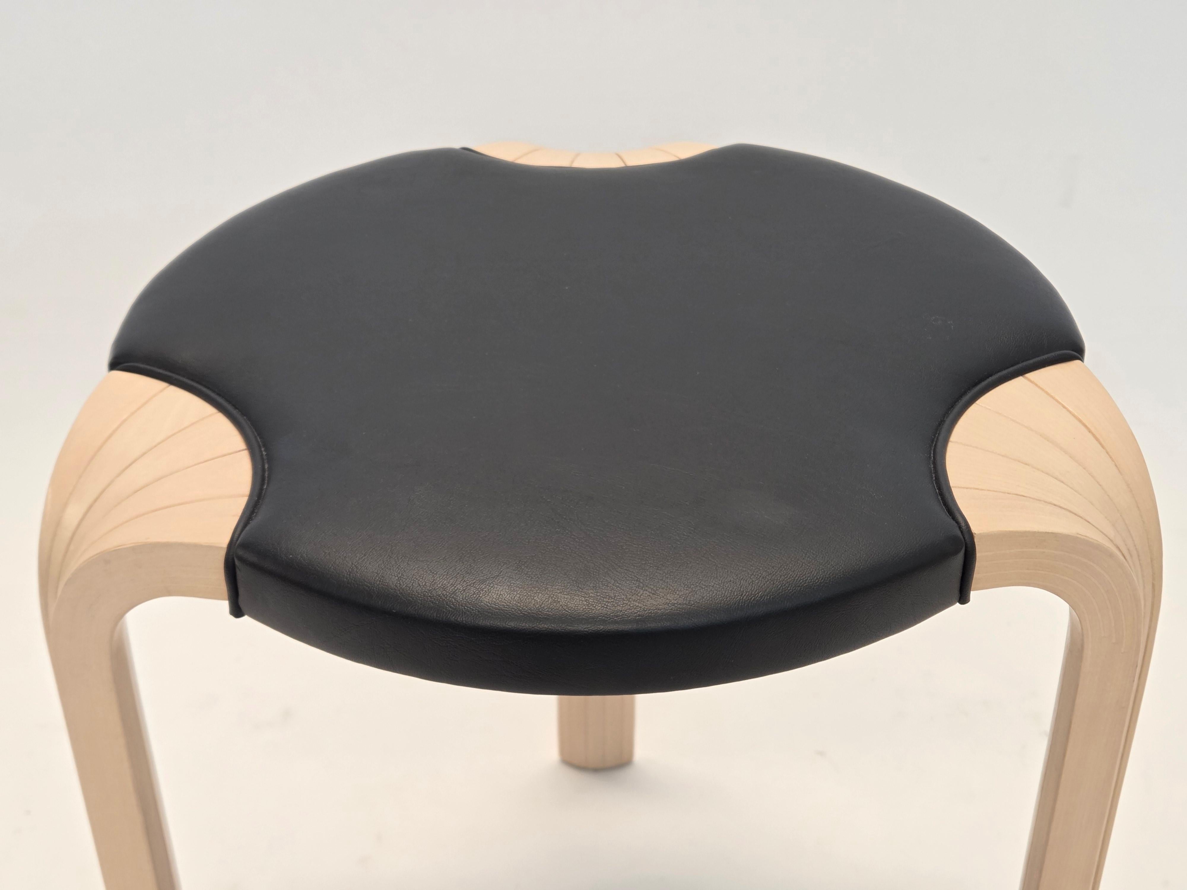 Scandinavian Modern Alvar Aalto X600 Stool by Artek Birch and Leather For Sale