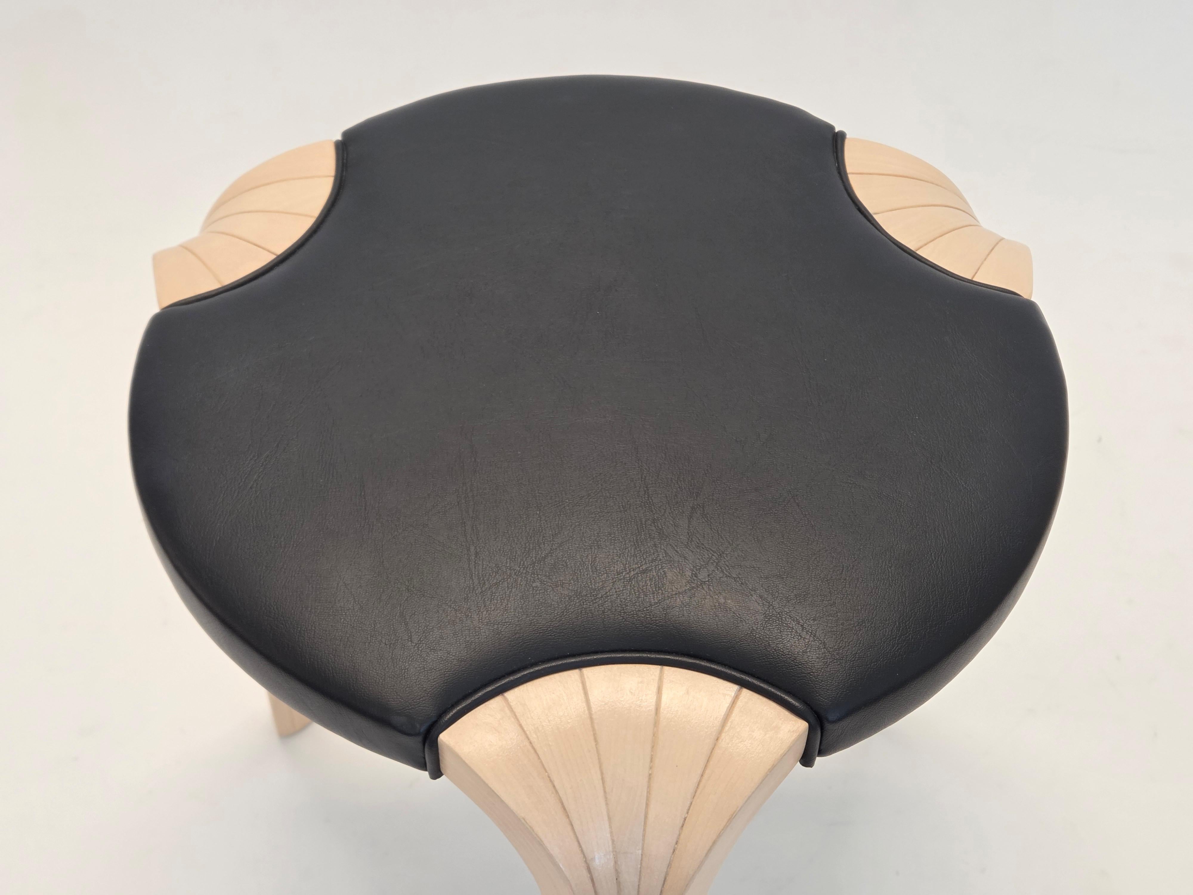 Alvar Aalto X600 Stool by Artek Birch and Leather For Sale 2