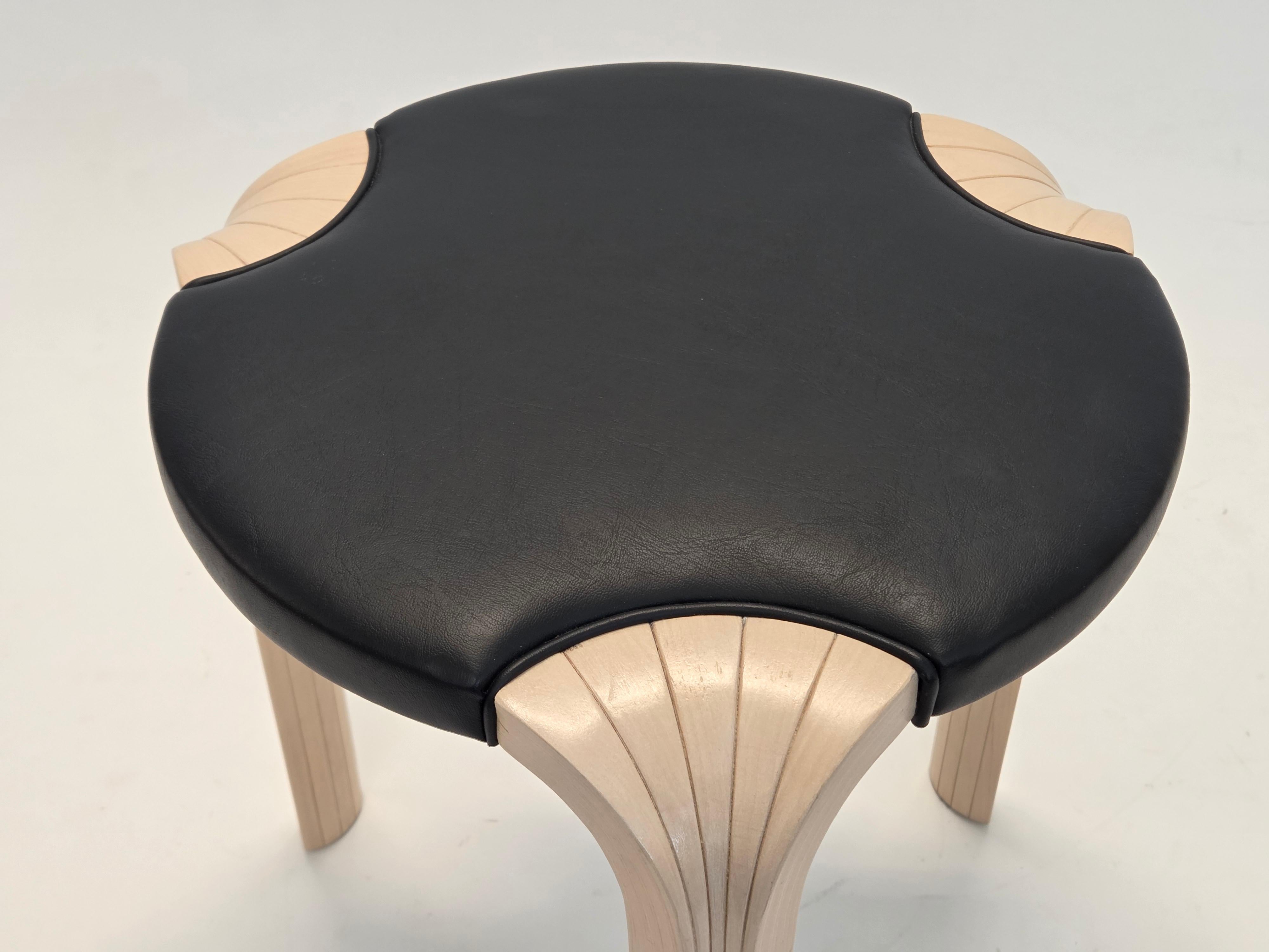 Alvar Aalto X600 Stool by Artek Birch and Leather For Sale 4
