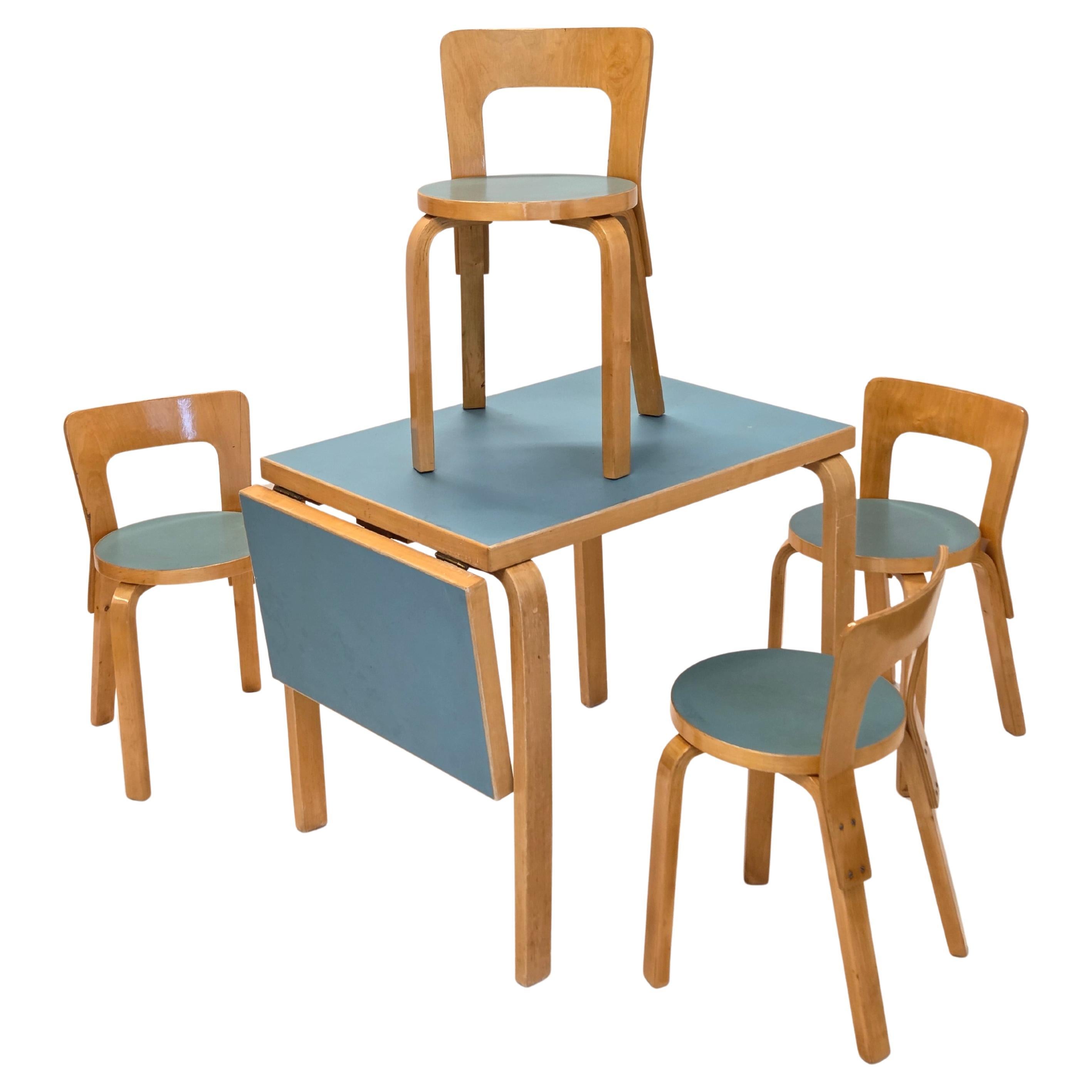 Alvar Aalto Table Model DL82 and 65 Chairs by Artek 1950s For Sale