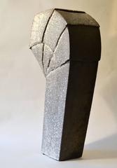 1980s Sculptural Ceramic Raku Vessel by Elma Van Leuzen in Black and White, No4