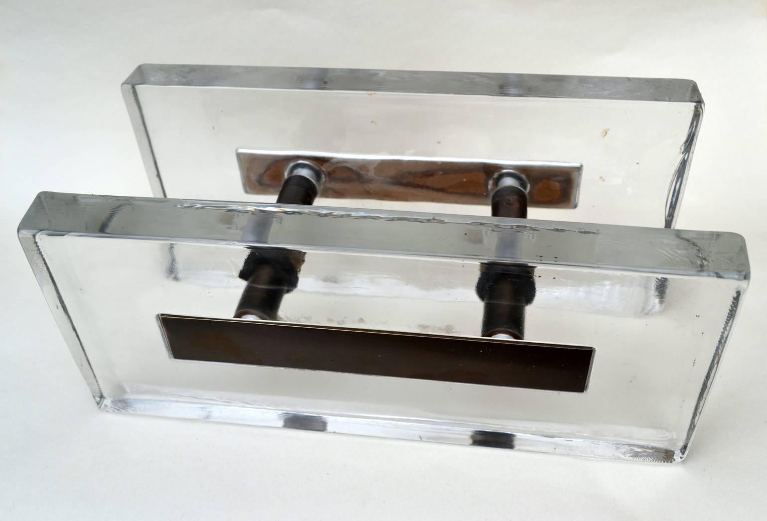 20th Century Double Pair of Large Clear Glass and Bronze Push and Pull Door Handles