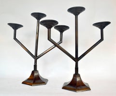 1930's Pair of Modernist Dutch Triple Arm Candle Holders