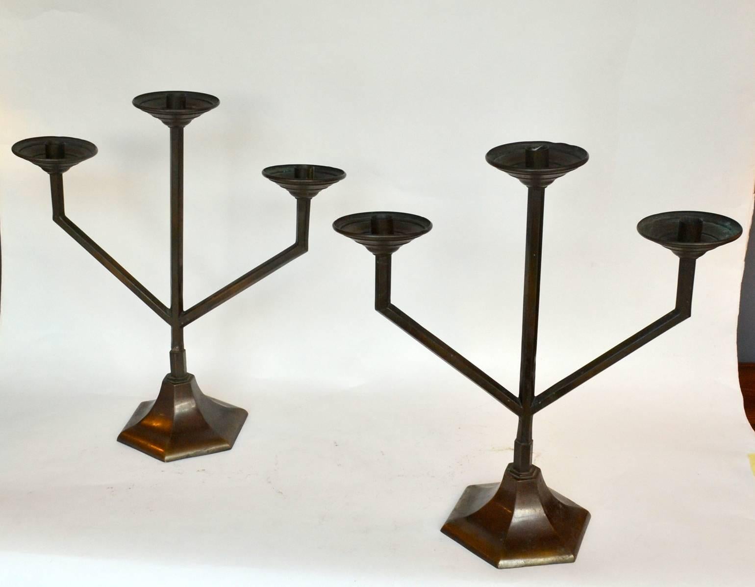 1930's Pair of Modernist Dutch Triple Arm Candle Holders In Excellent Condition In London, GB