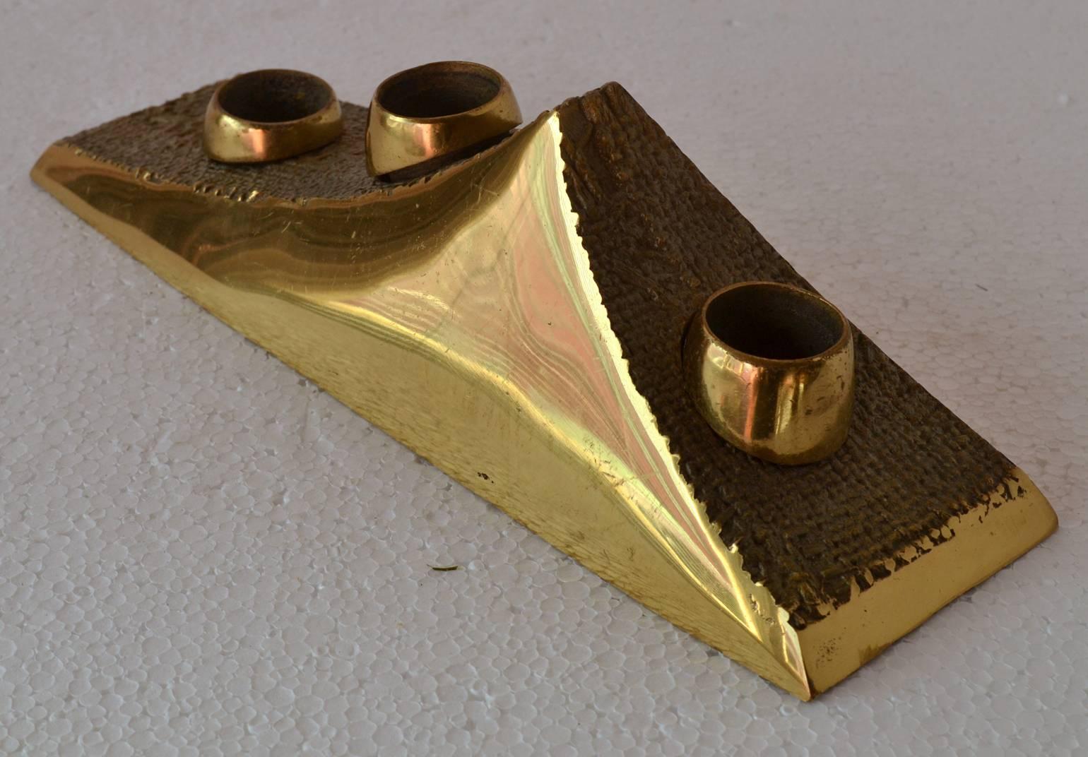 Cast 1970s Sculptural Candle holder in Bronze by Saviato