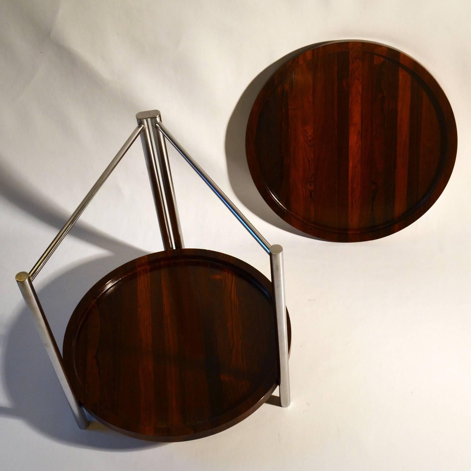 Danish 1960s Side Table with Two Round Wooden Trays 3