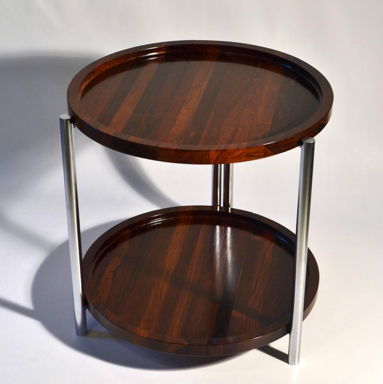 Danish 1960s Side Table with Two Round Wooden Trays 2