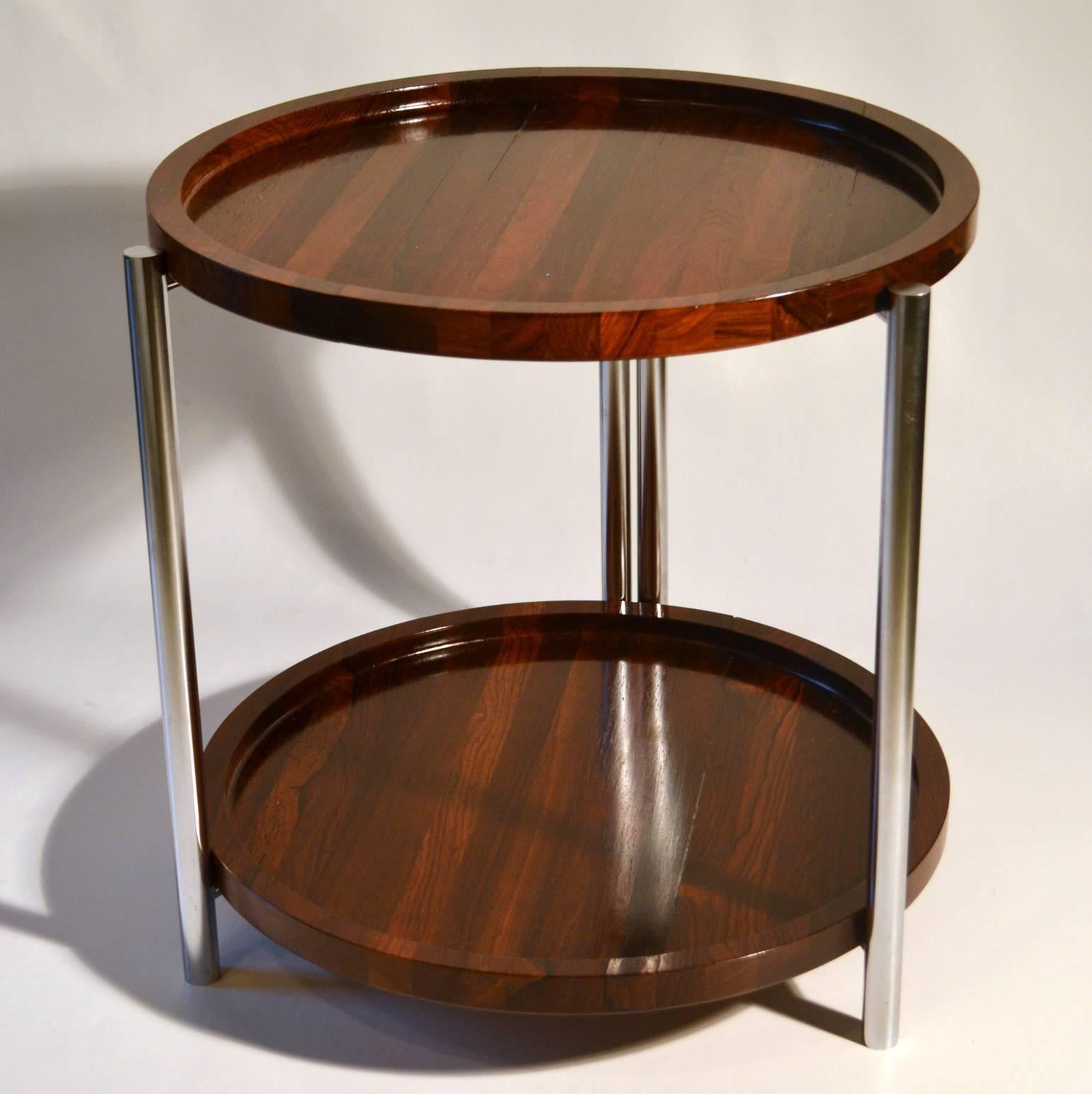 Danish 1960s Side Table with Two Round Wooden Trays In Excellent Condition In London, GB