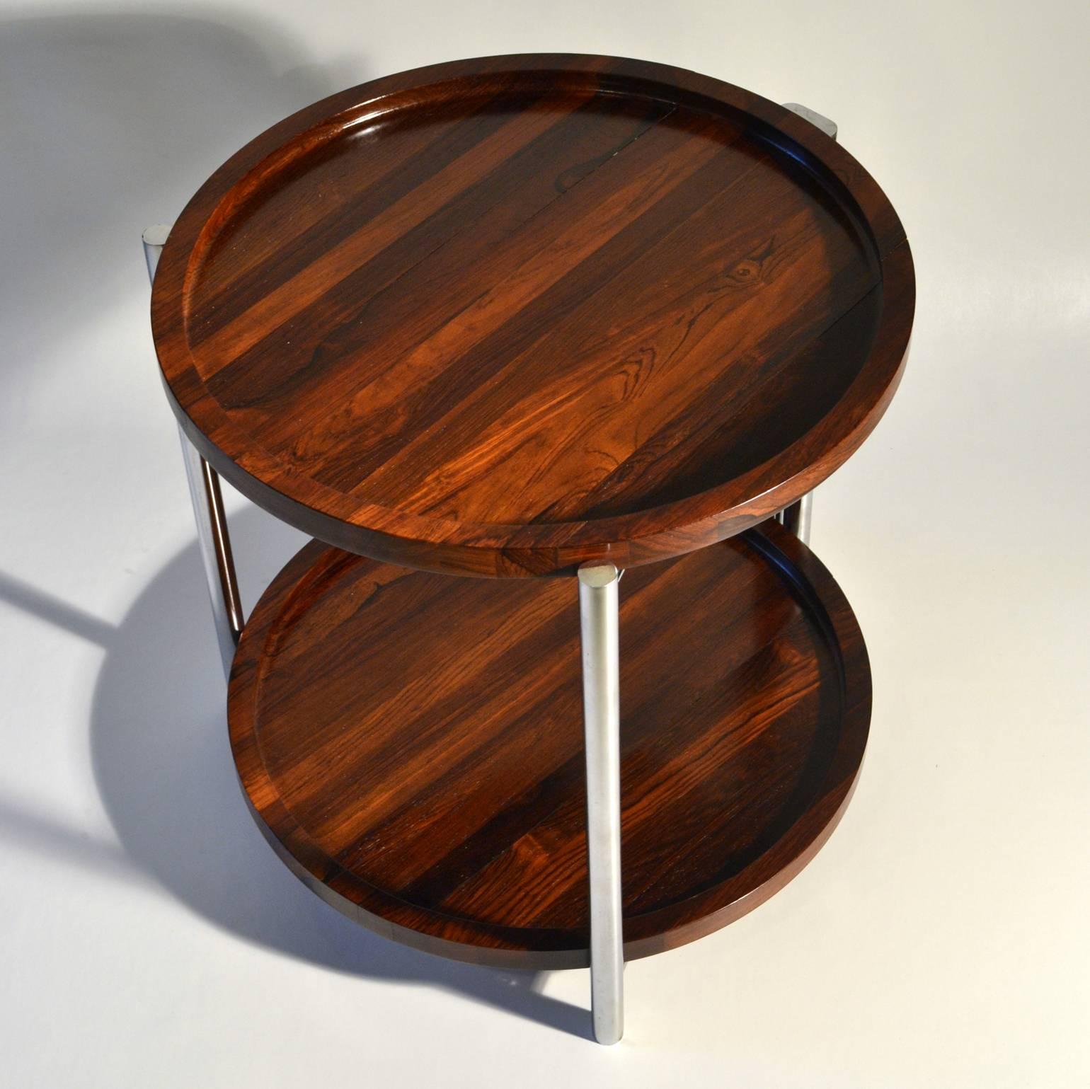 Mid-20th Century Danish 1960s Side Table with Two Round Wooden Trays