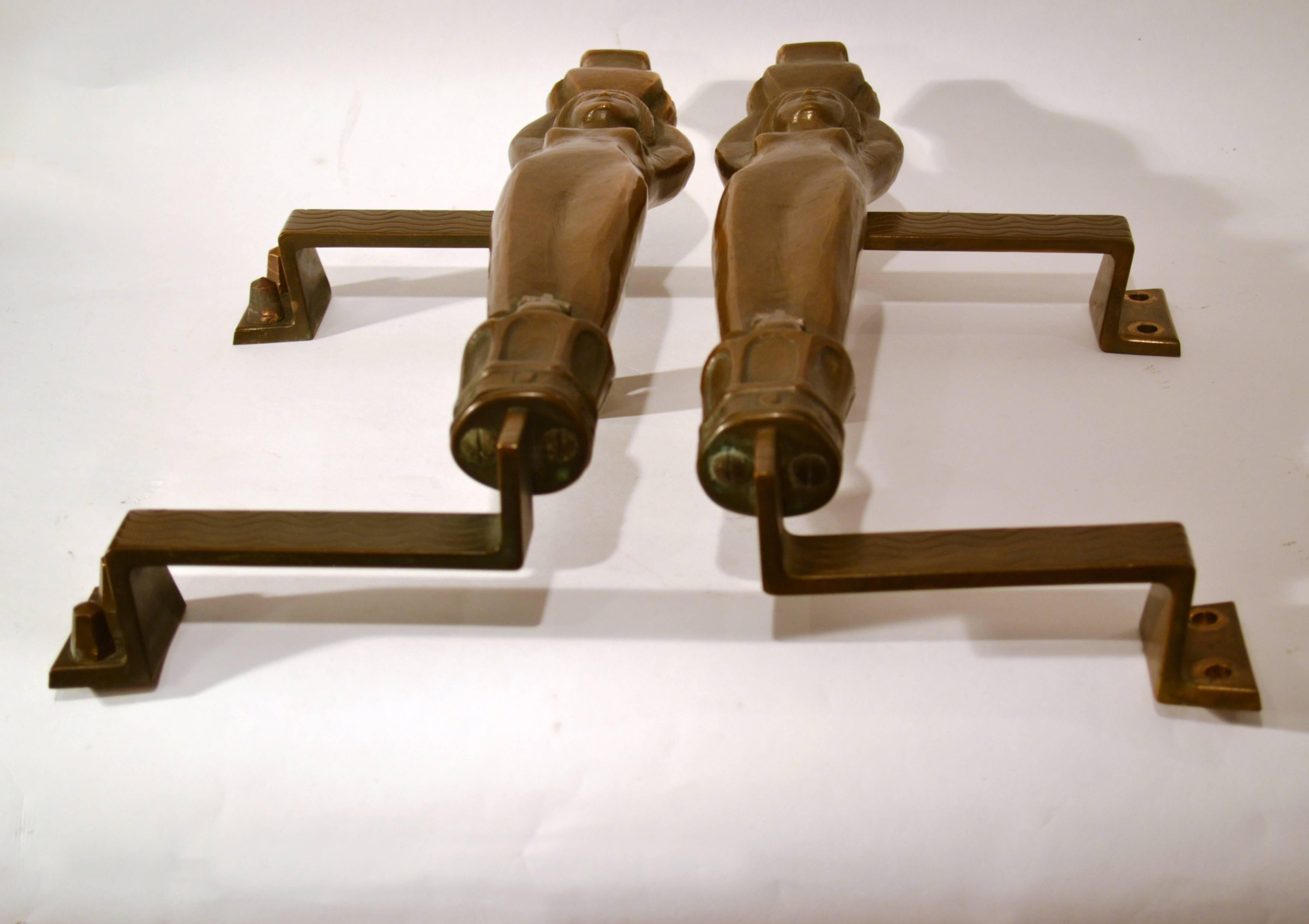 Pair of Large Art Nouveau Water Nymphe Bronze Push and Pull Door Handles In Excellent Condition In London, GB