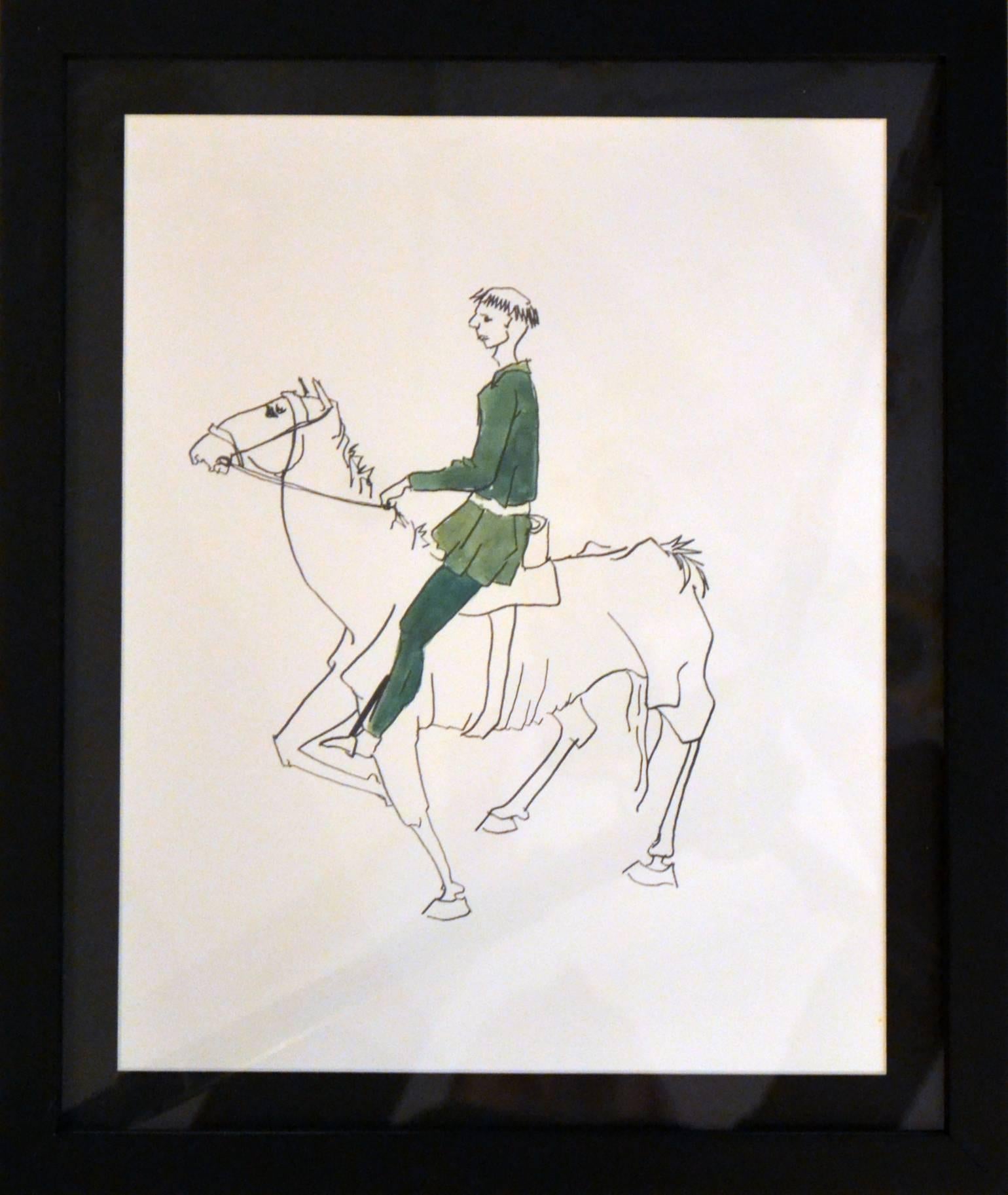 Five Gothic Drawings of Medieval Figures on Horseback from 'Canterbury Tales' In Excellent Condition In London, GB