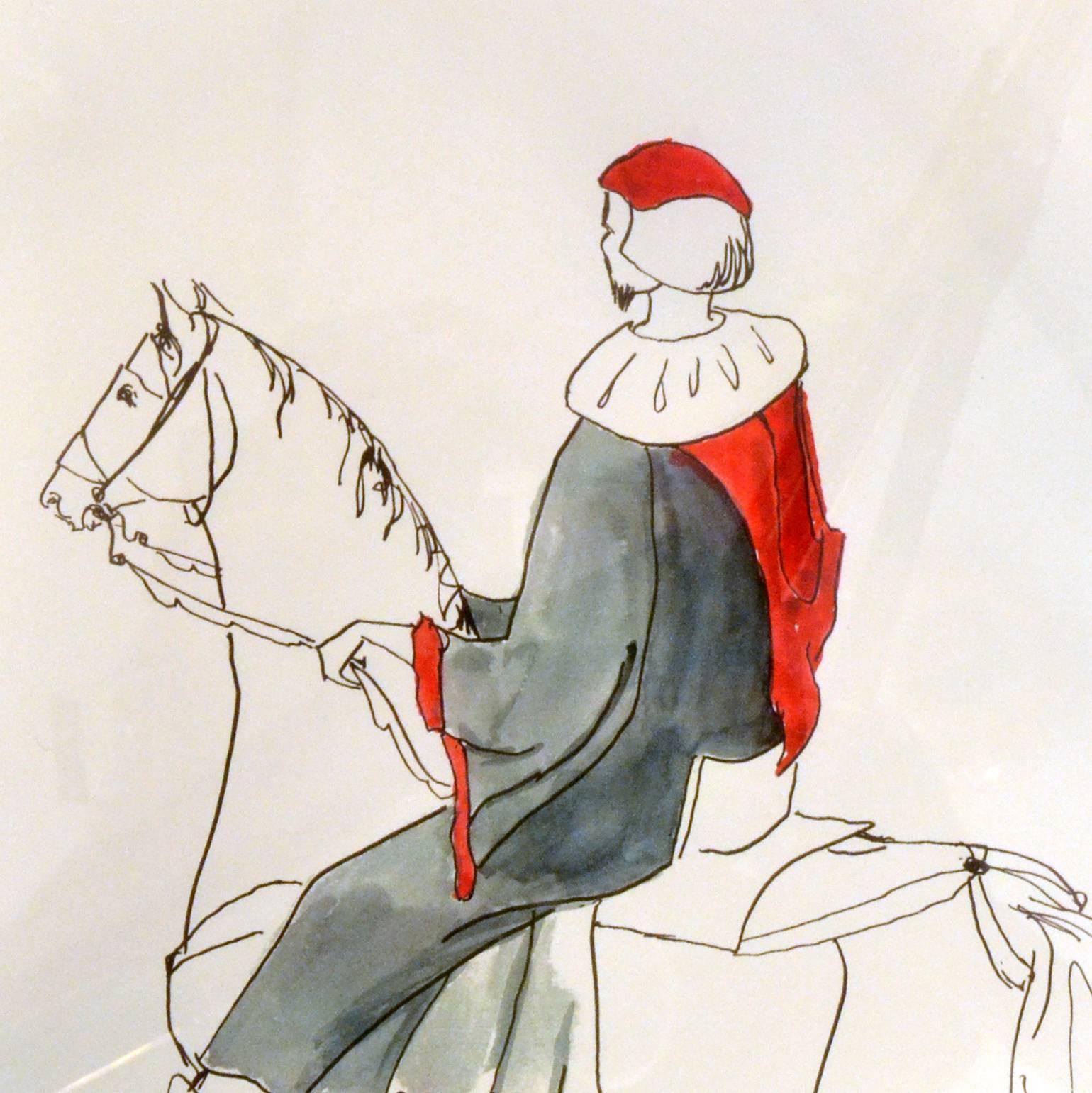 Five Gothic Drawings of Medieval Figures on Horseback from 'Canterbury Tales' 4