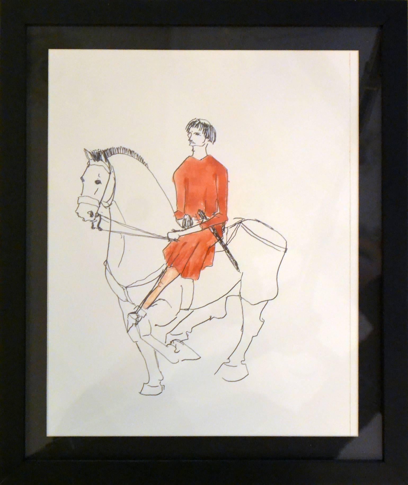 20th Century Five Gothic Drawings of Medieval Figures on Horseback from 'Canterbury Tales'