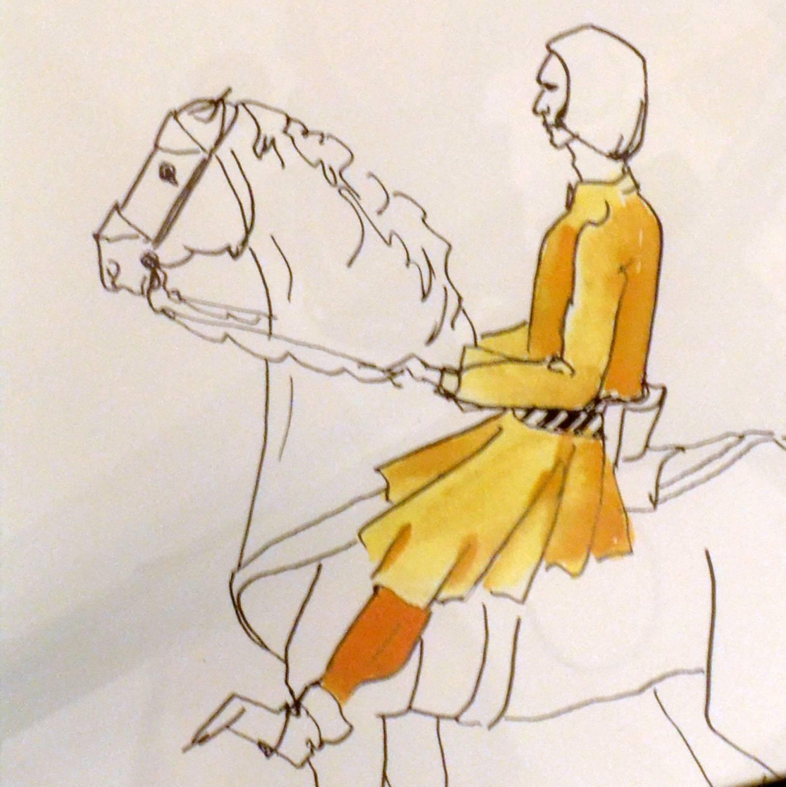 20th Century Four Gothic Drawings of Medieval Riders on Horseback from the 'Canterbury Tales'