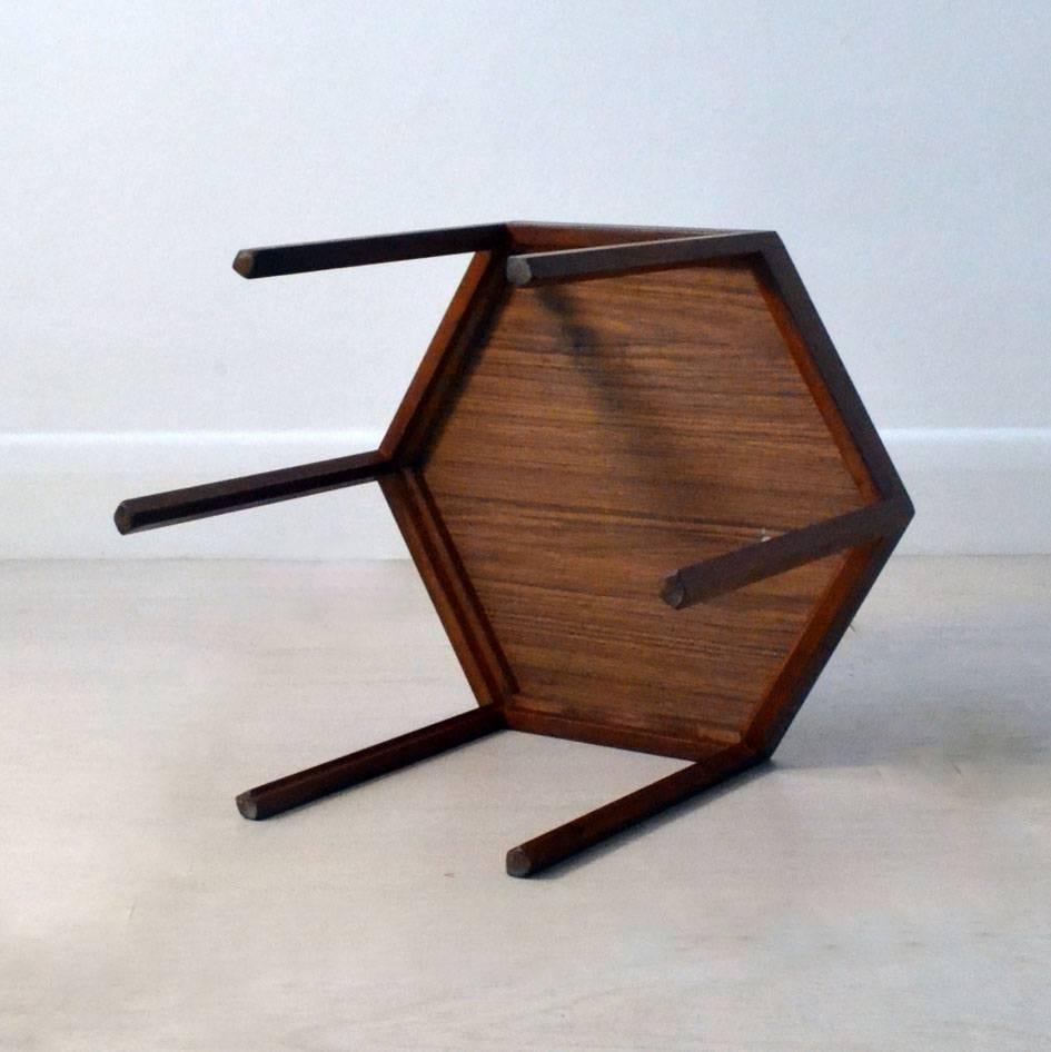 Scandinavian Modern Hexagonal Side Table with Black Top by Hans Andersen for Artek Denmark