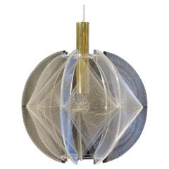 Large Mid-Century Modern Sculptural Pendant Lamp Lucite, Wire and Brass