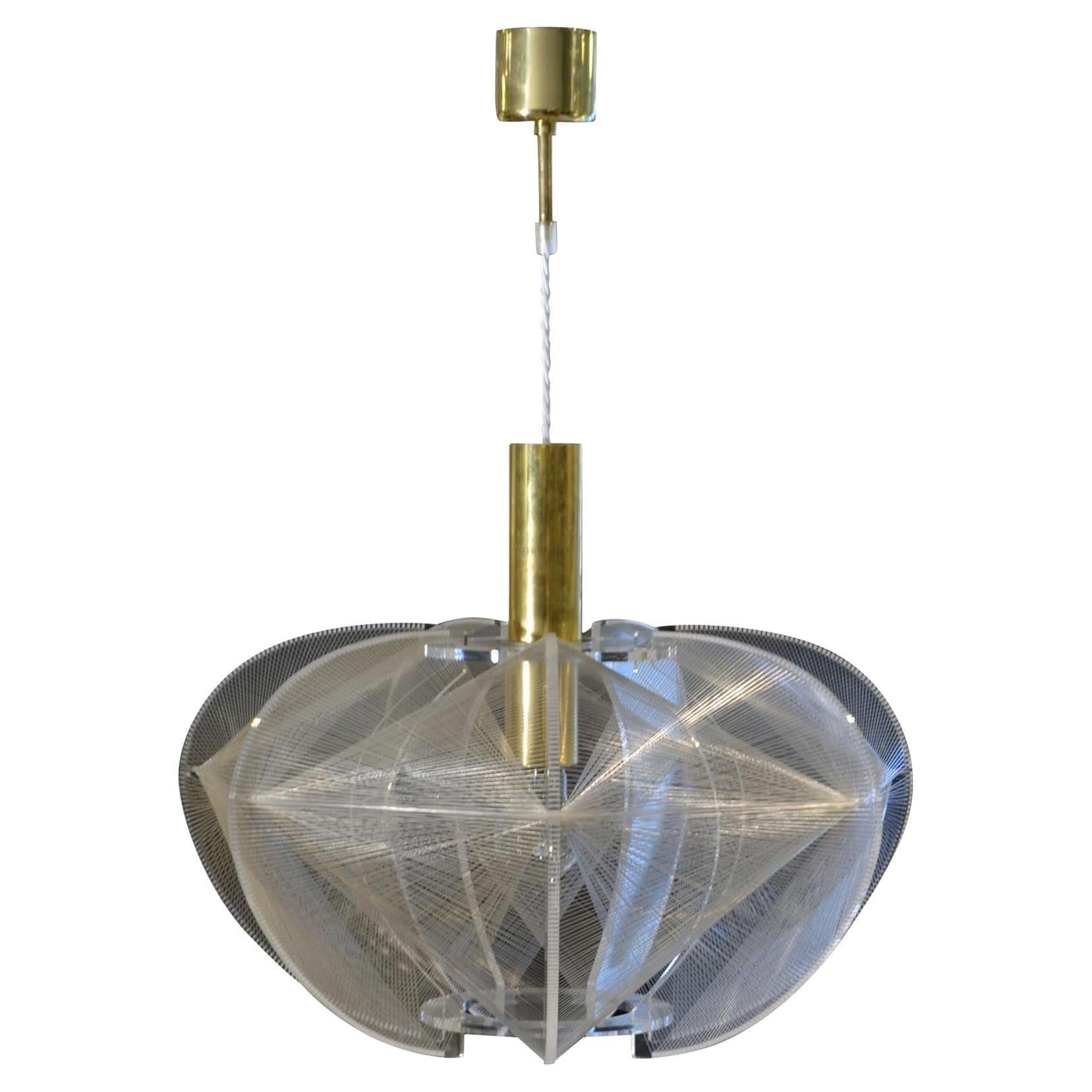 Pendant Lamp Lucite, Wire and Brass by Paul Secon for Sompex