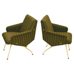 Pair of French Lounge Chairs 1950s in Black and Gold