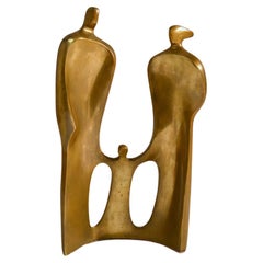 Vintage Tall Figurative Bronze Sculpture of Family by Maria Guernova, 1985