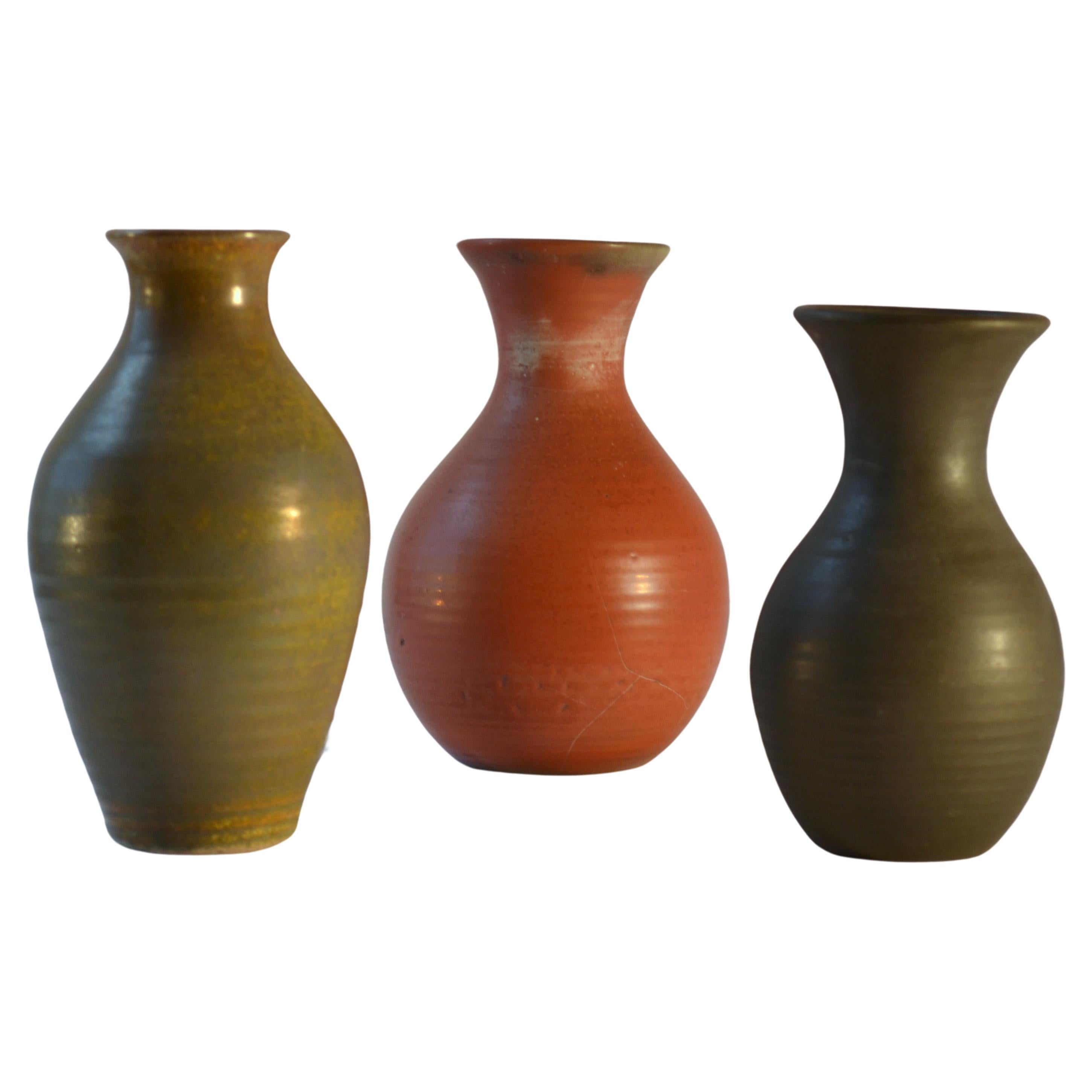 Mid-Century Modern Group of Three Mid Century Ceramic Dutch Studio Vases in Earth Tones For Sale