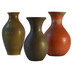 Vintage Group of Three Mid Century Ceramic Dutch Studio Vases in Earth Tones