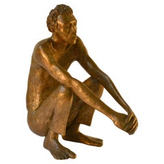 Bronze Figurative Sculpture of Waiting Man, Dutch 1986