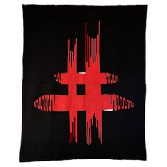 Arazzo astratto tessuto a mano, rosso e nero, Olanda 1969