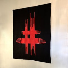Arazzo astratto tessuto a mano, rosso e nero, Olanda 1969