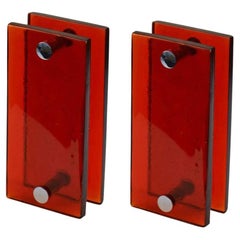 Architectural Pairs of Large Push Pull Double Door Handles in Red Glass