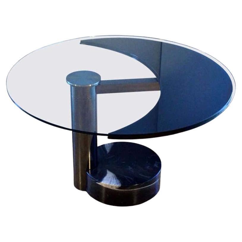 Sculptural Round or Oval Dining Table Glass & Black Top by Mario Mazzer, Zanette For Sale