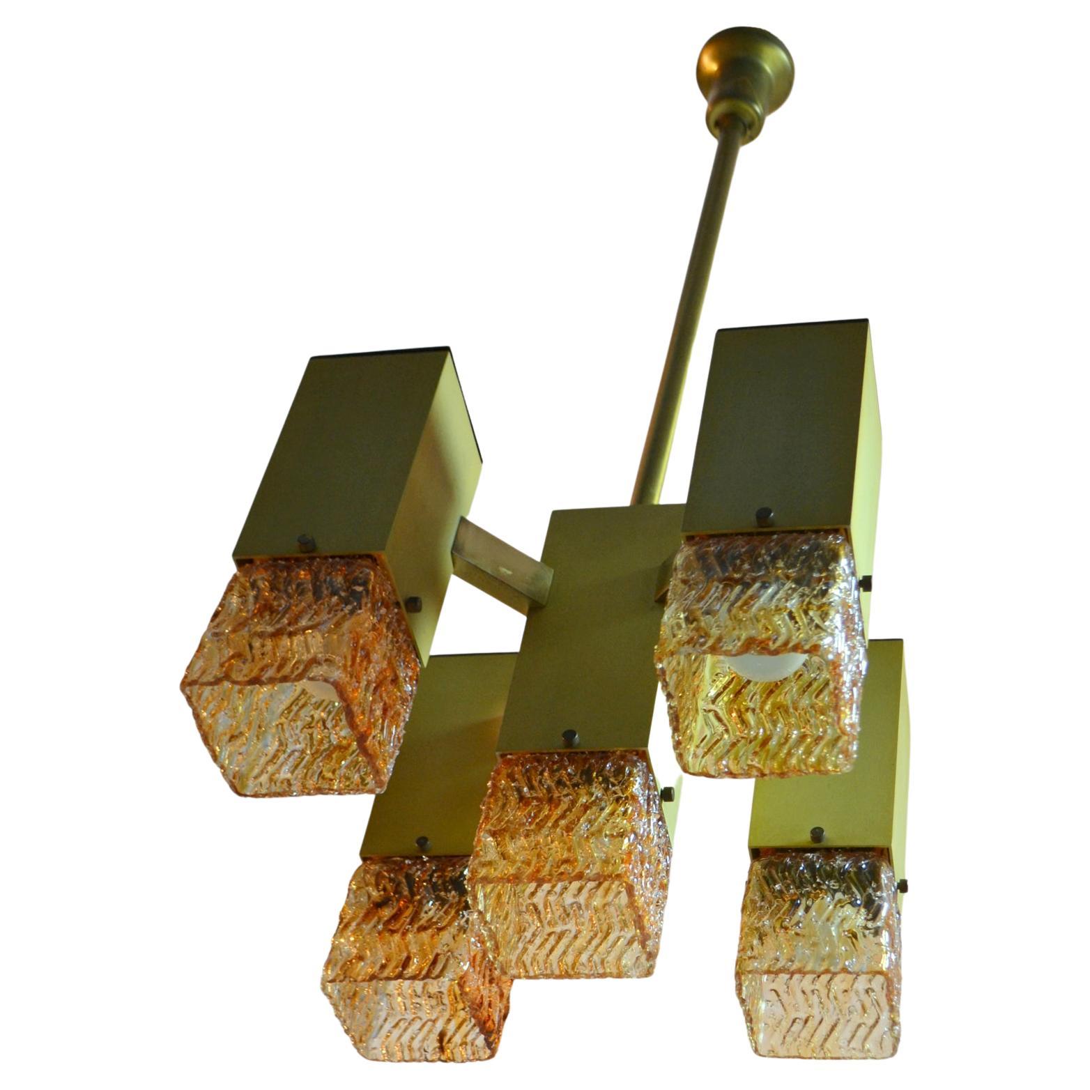 Lustre Cubic Sciolari en verre ambré et métal  en vente