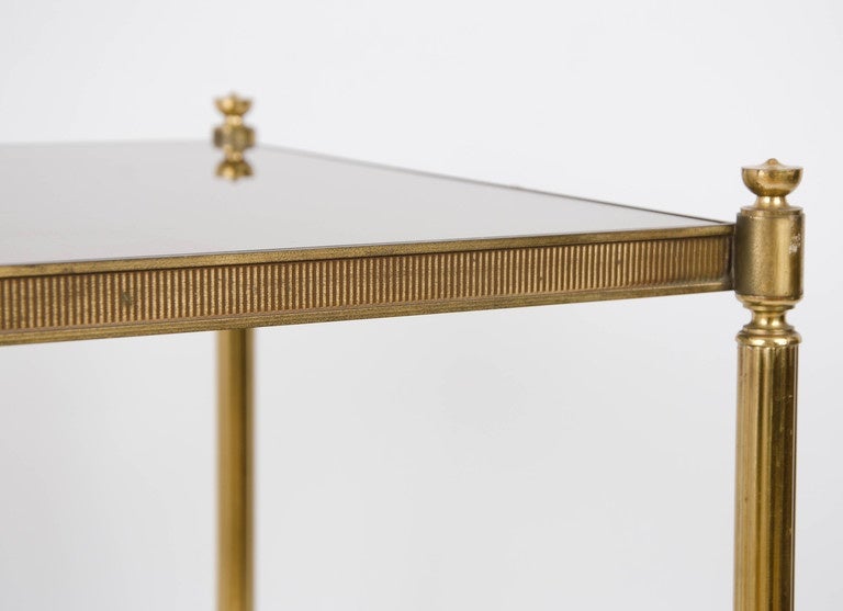 Pair of French Brass Side Tables with Mirror Shelves by Maison Jansen
