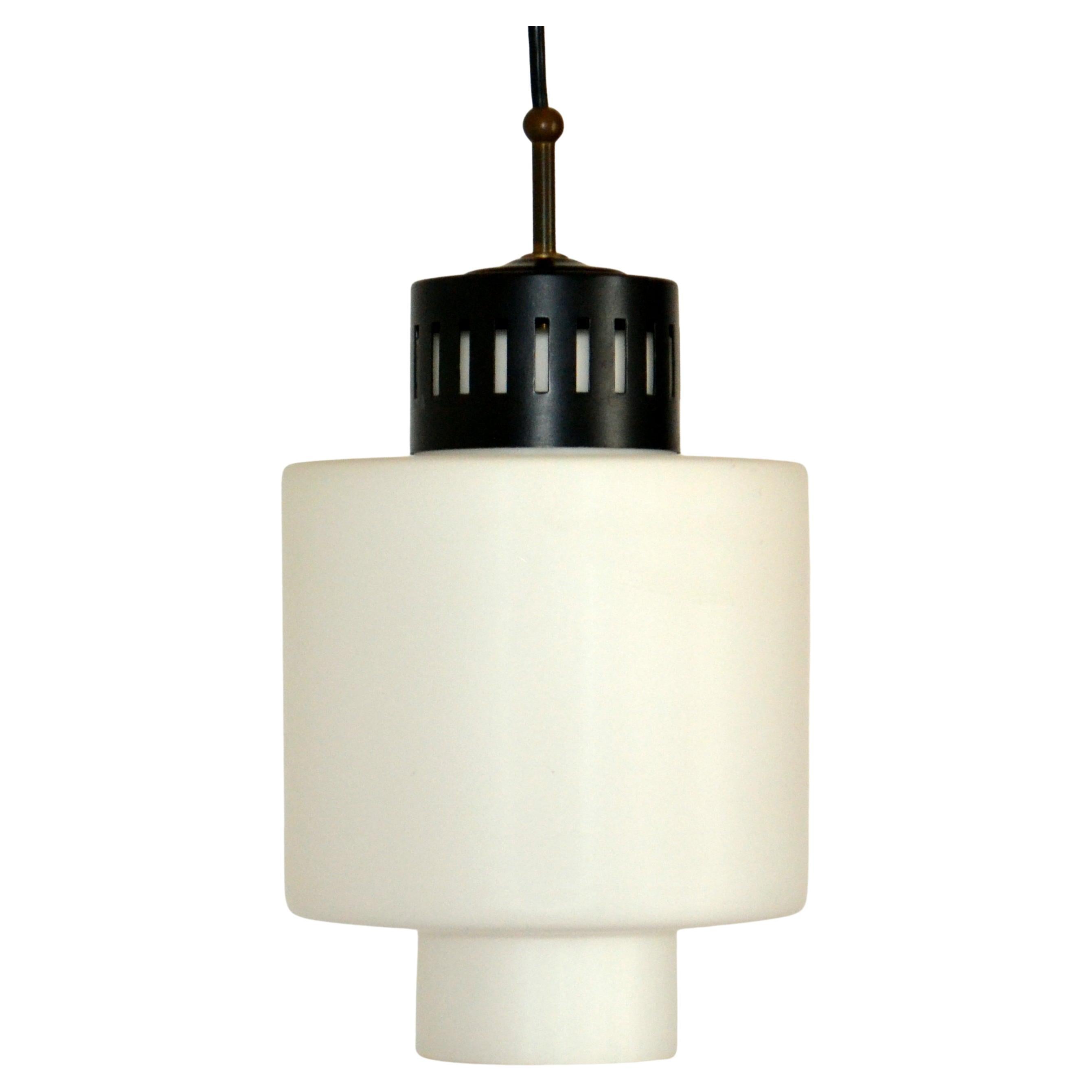 Stilnovo Opaline Pendant with Black Metal, 1960's Italy