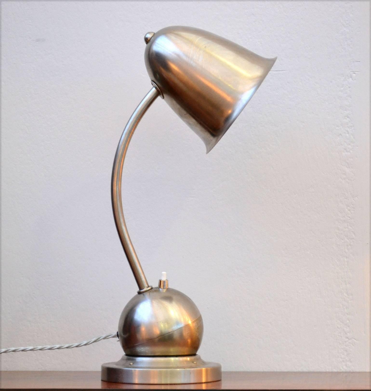 Nickel Pair of 1930's Dutch Table Lamps by Gispen, Daalderop 