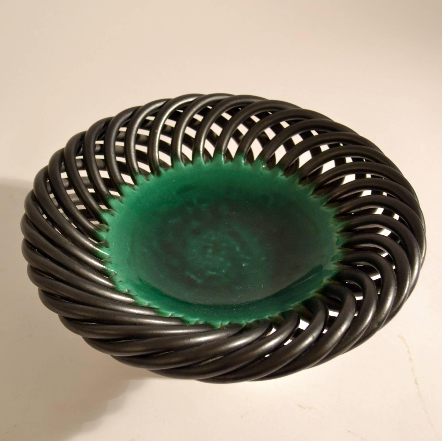 Hand-Crafted 1950s Bowl in Emerald Green Ceramic Slate Edge, Vallauris, France