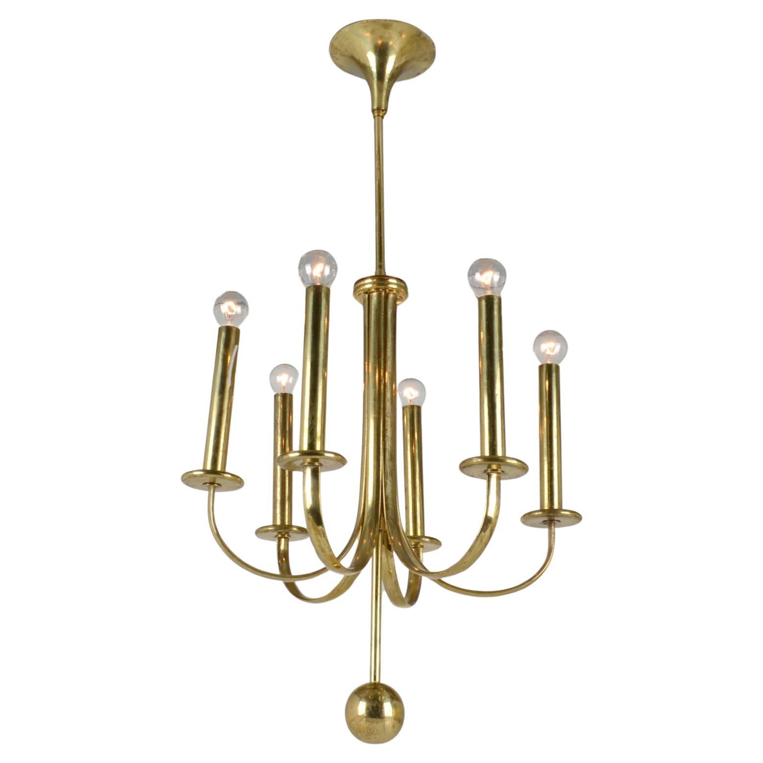 Lampadario minimalista in ottone anni '60